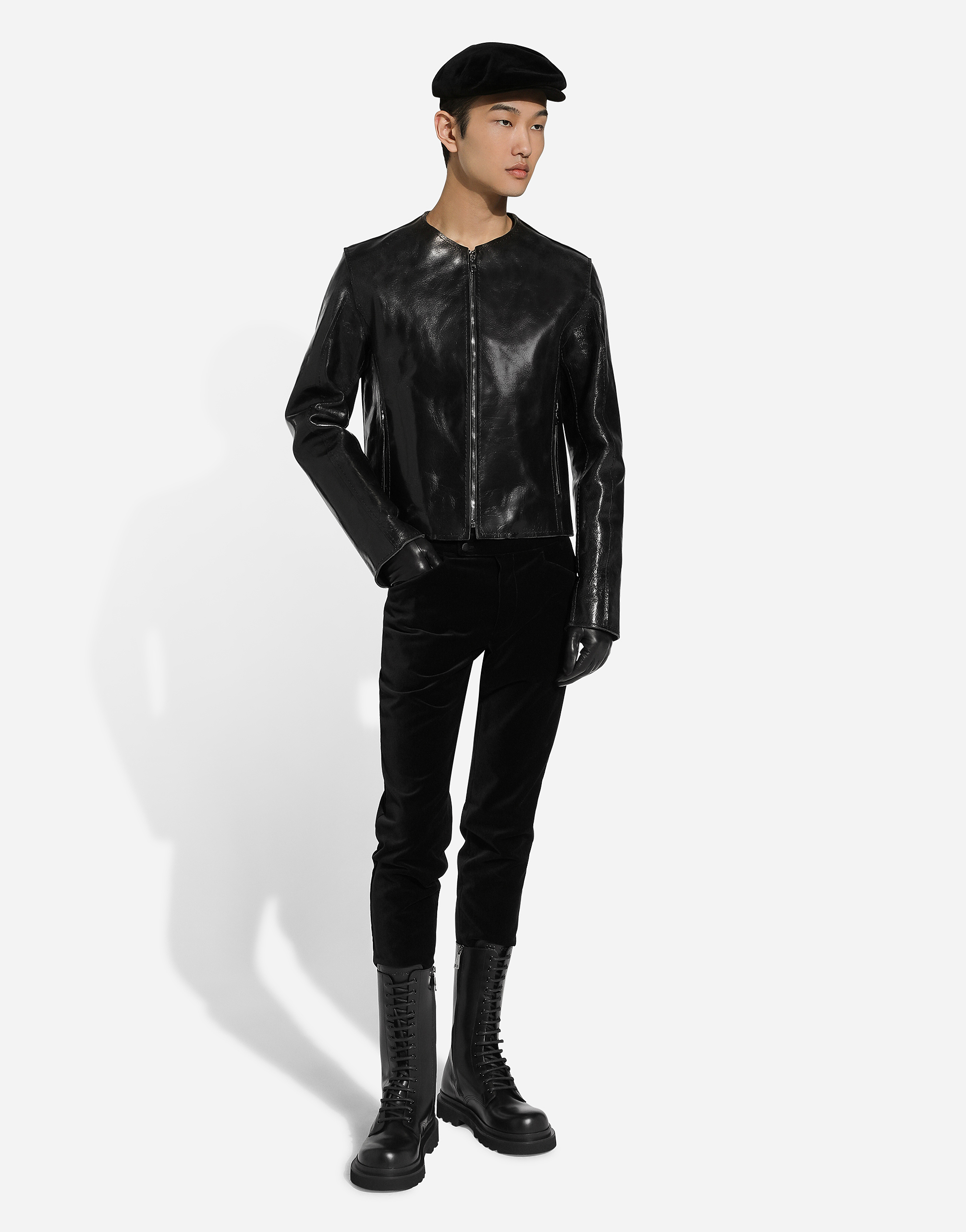 Shop Dolce & Gabbana Collarless Leather Jacket In Black