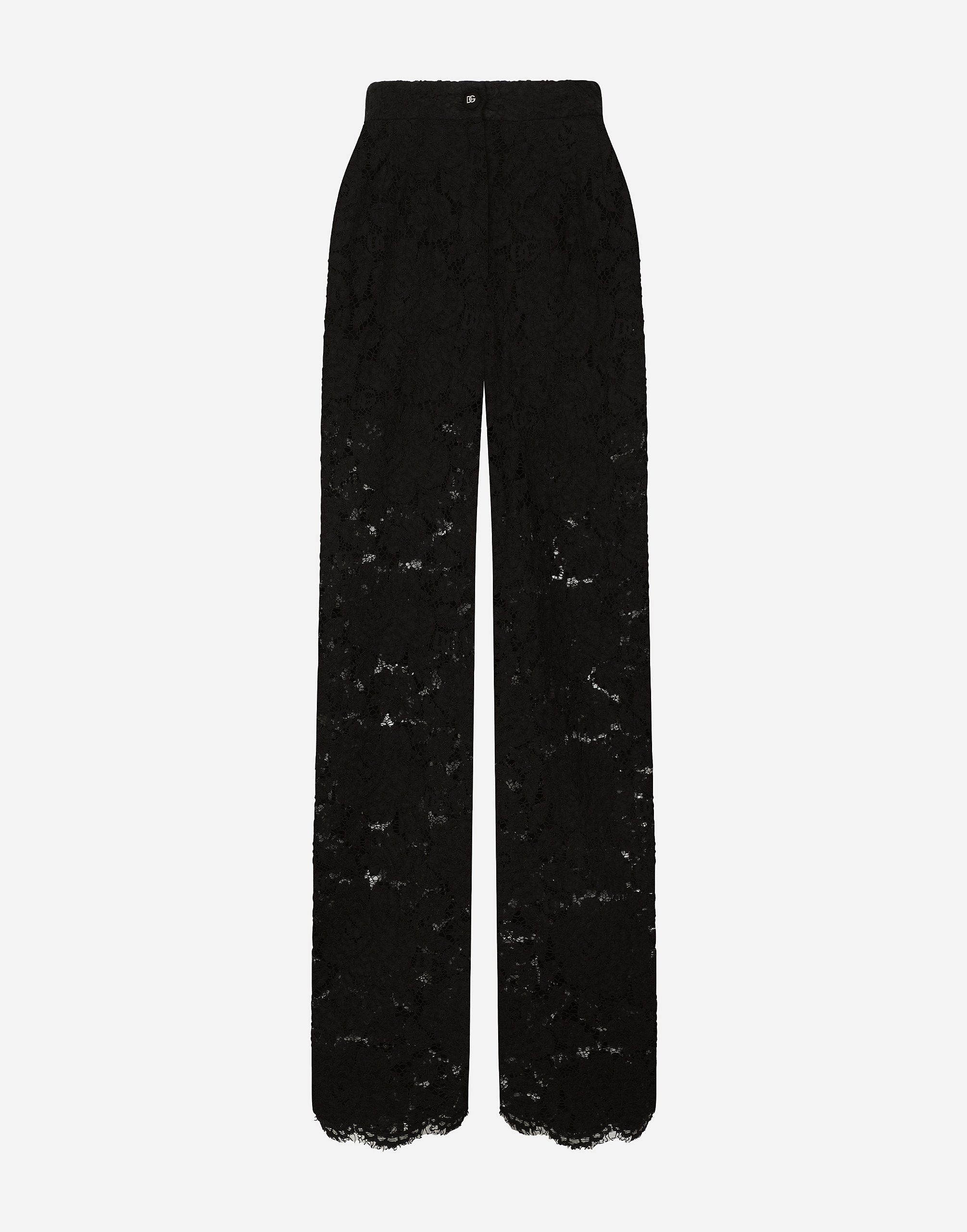 Shop Dolce & Gabbana Flared Floral Cordonetto Lace Pants With Dg Logo In Black