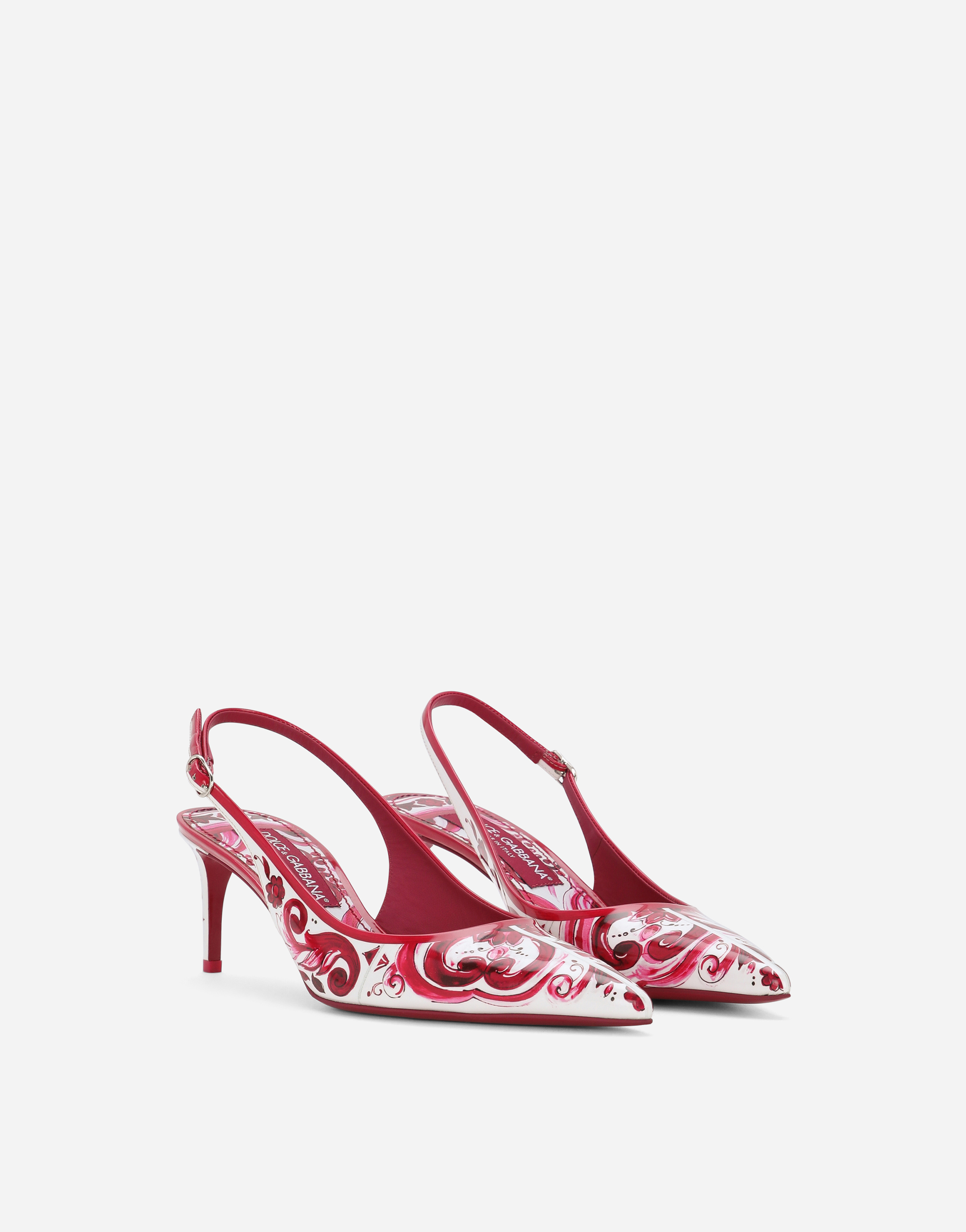 Shop Dolce & Gabbana Printed Polished Calfskin Slingbacks In Multicolor