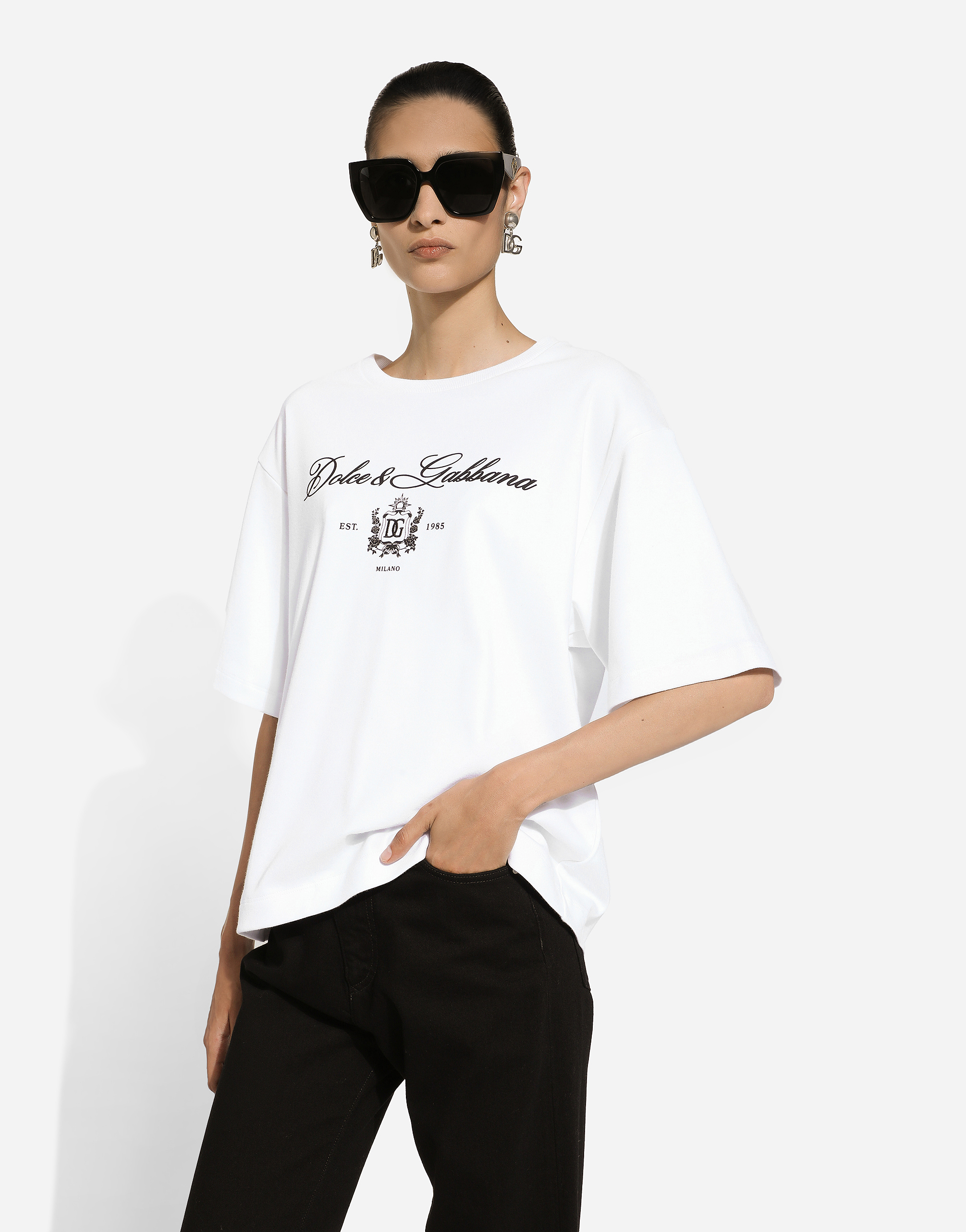 Shop Dolce & Gabbana Jersey T-shirt With Dolce&gabbana Logo Lettering In ホワイト