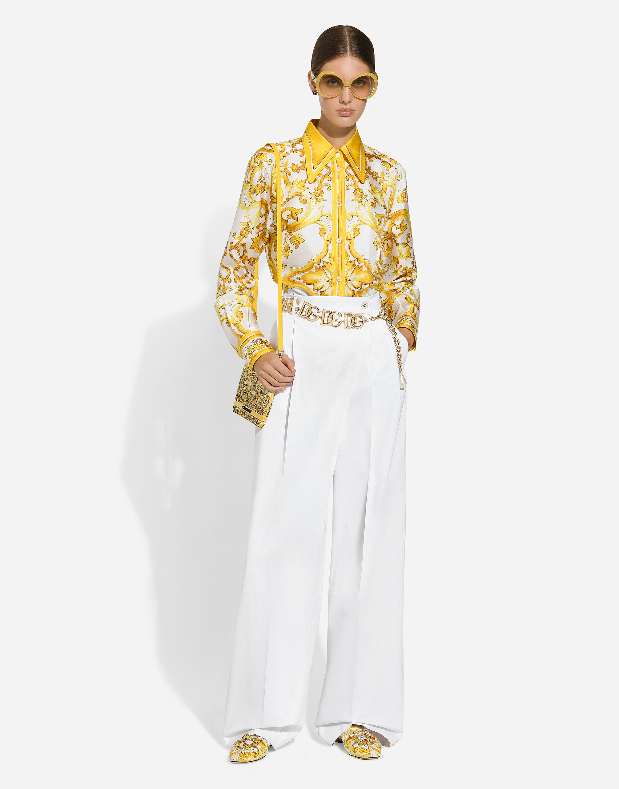 Shop Dolce & Gabbana Flared Cotton Poplin Pants In White