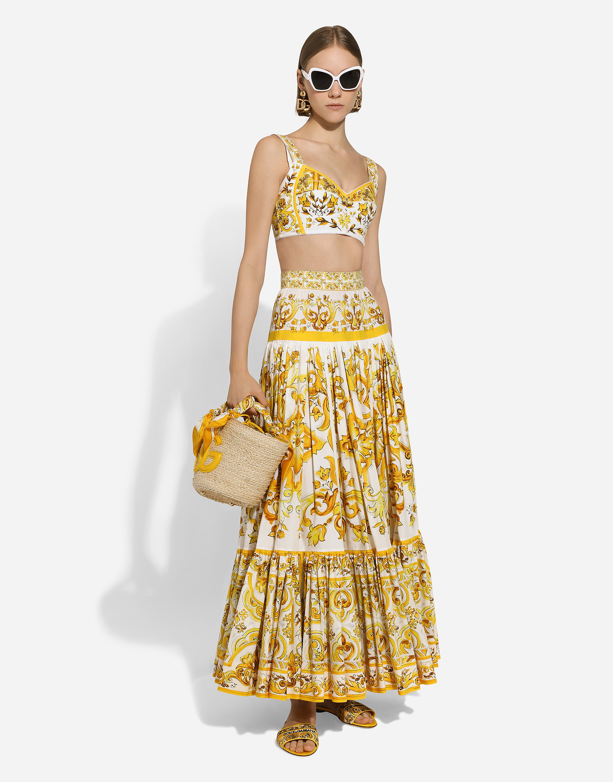 Shop Dolce & Gabbana Long Majolica-print Poplin Skirt With Ruffles