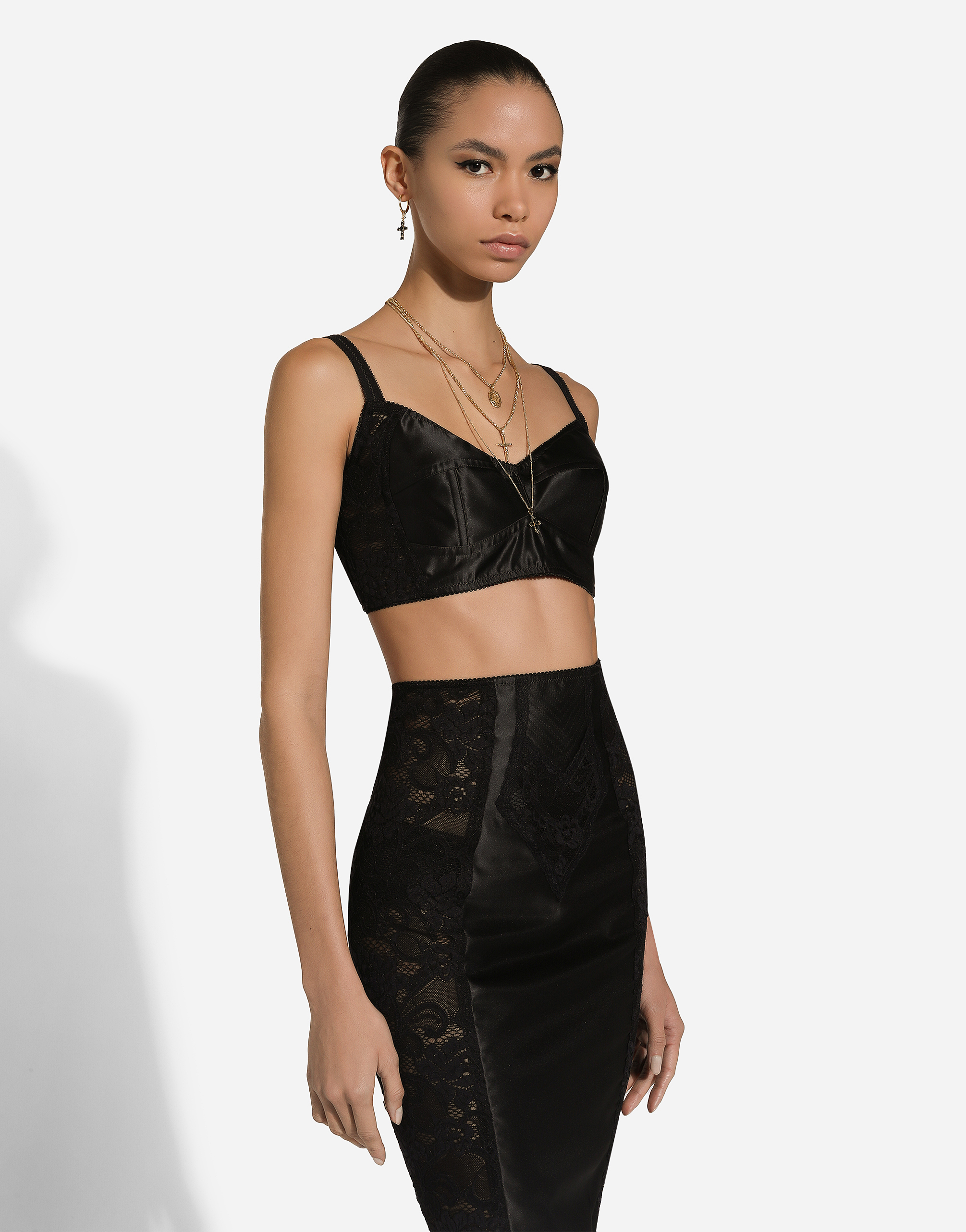 Shop Dolce & Gabbana Satin And Lace Bralette Top In ブラック