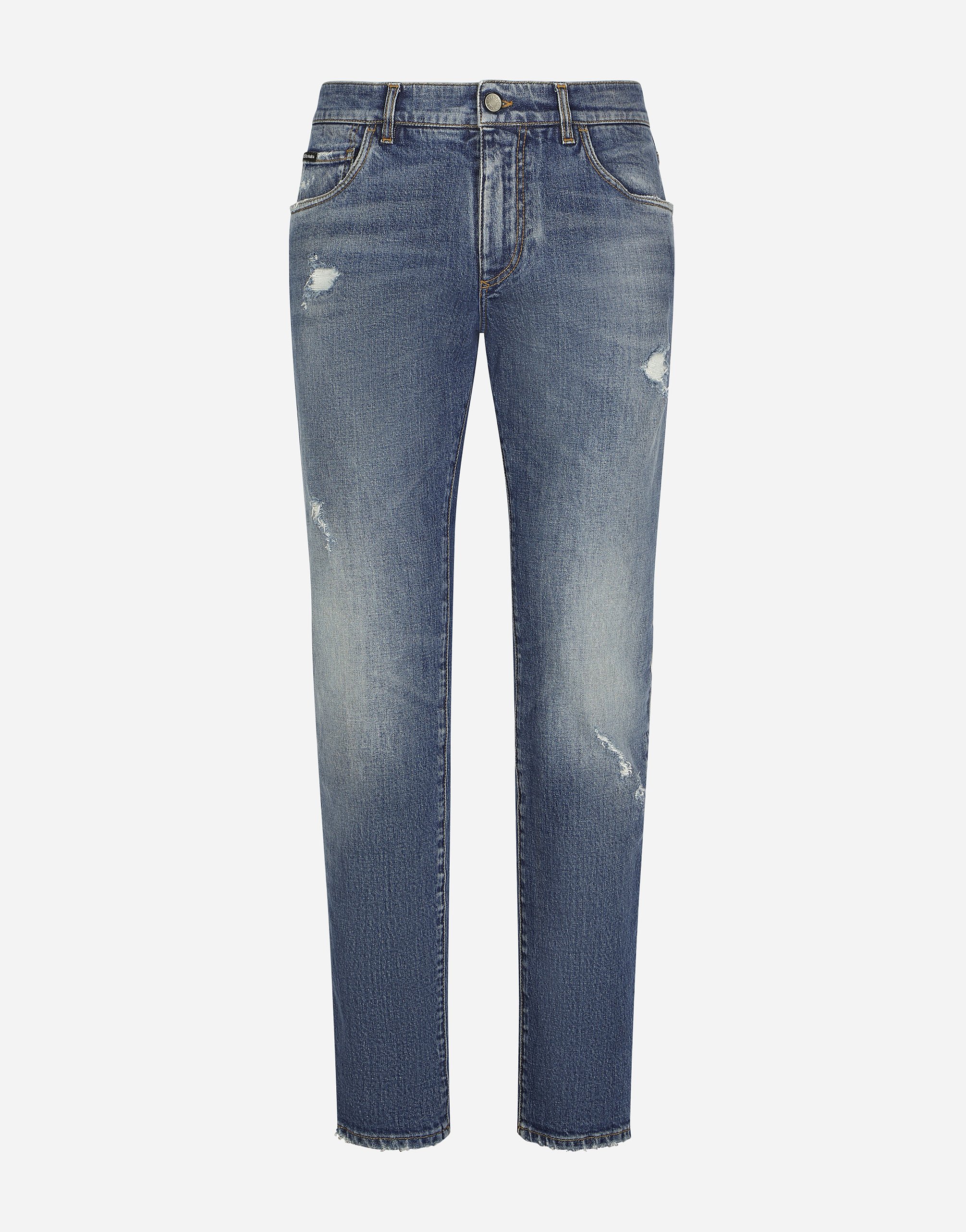 Light blue slim-fit stretch jeans with abrasions