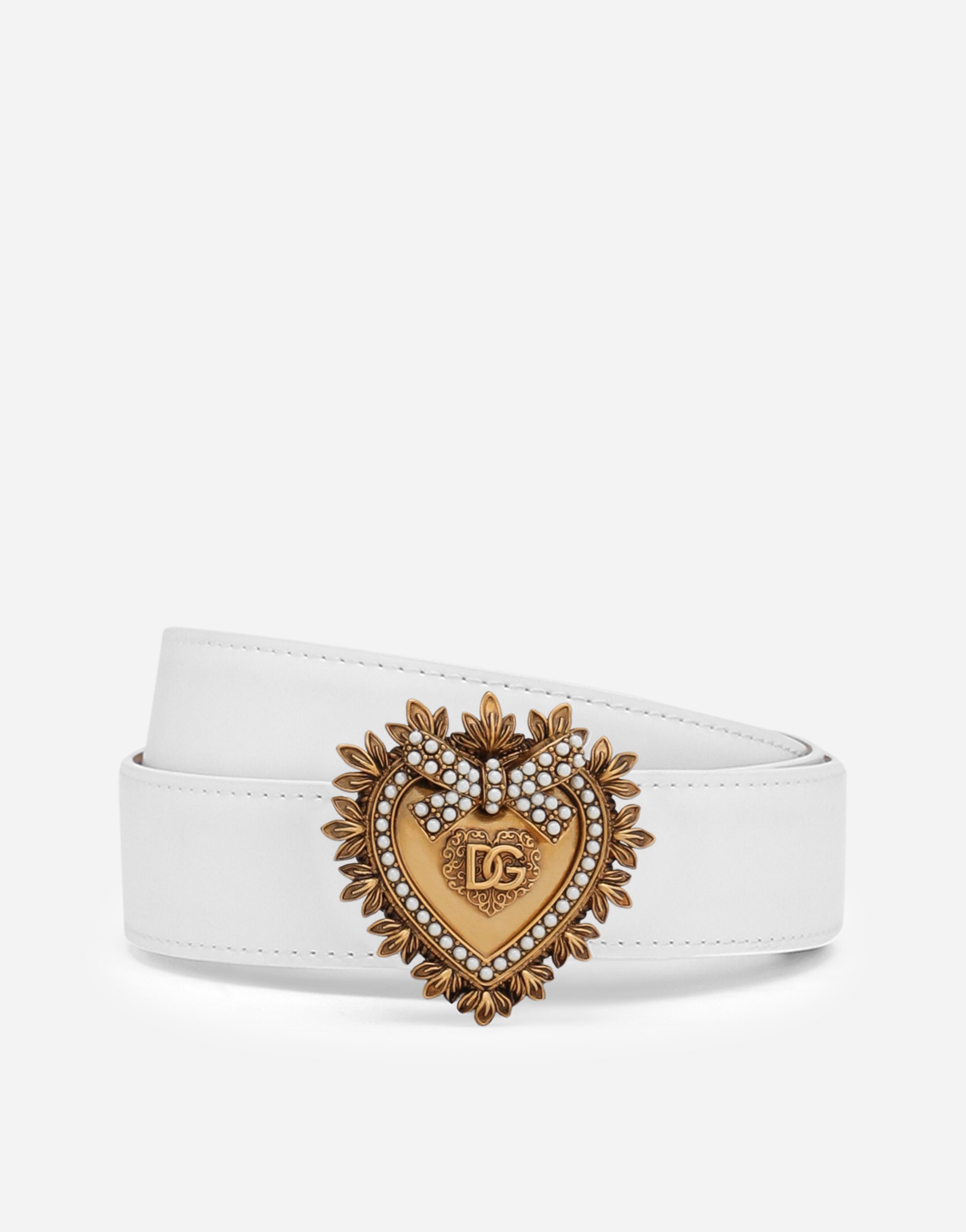 Leather Devotion belt in White for Women Dolce Gabbana