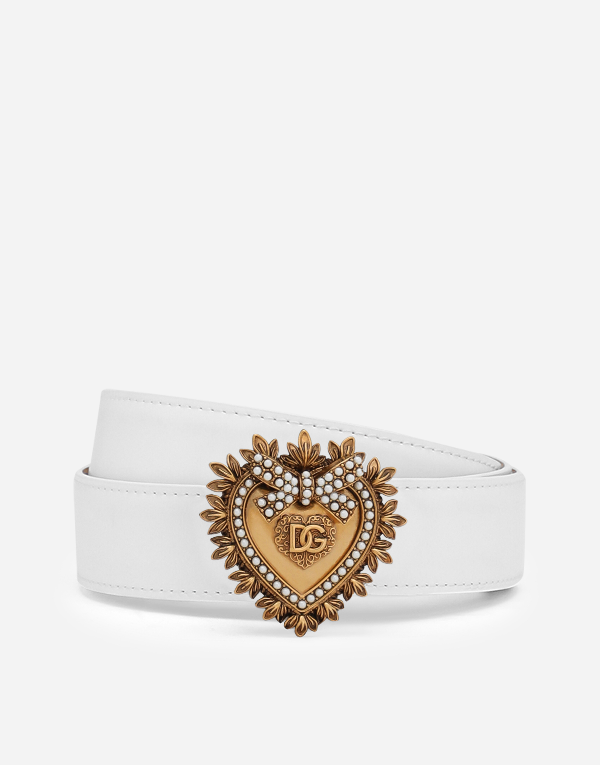 Dolce & Gabbana Leather Devotion Belt In White