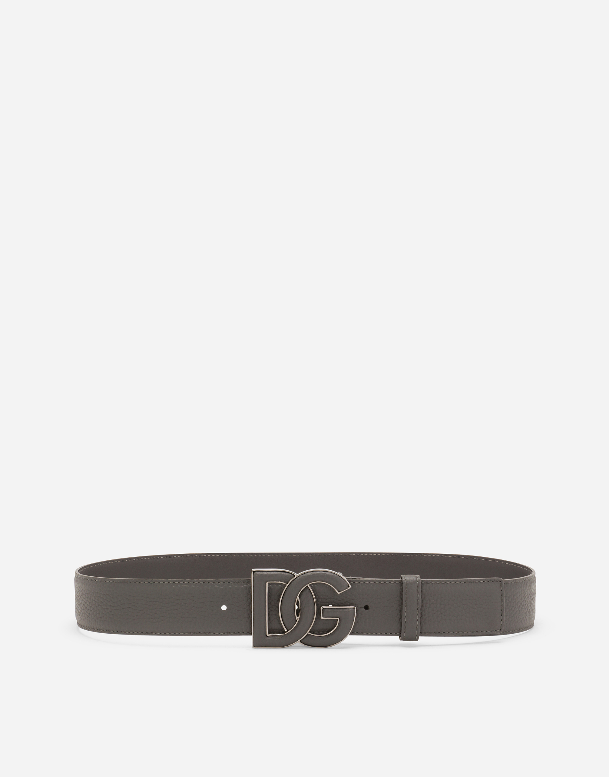 Shop Dolce & Gabbana Deerskin-print Calfskin Belt With Logo Print In グレー