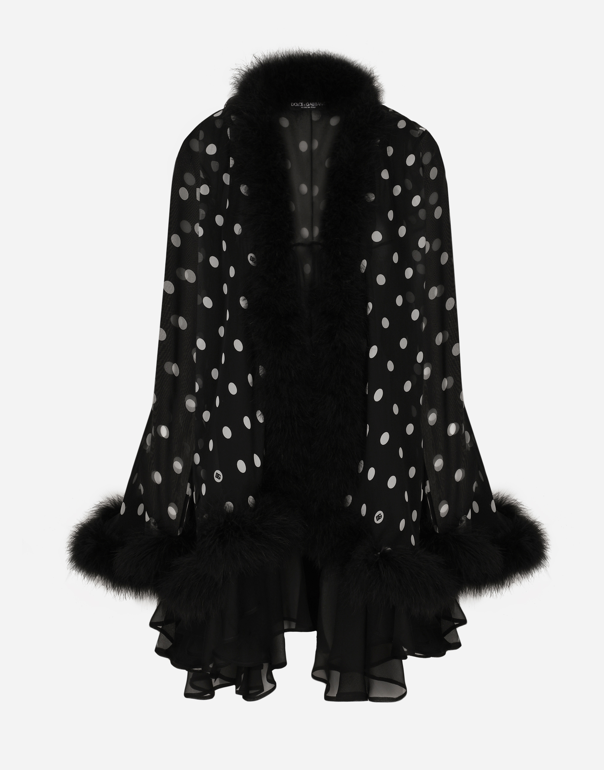 Shop Dolce & Gabbana Chiffon Cape With Polka-dot Print And Marabou Trim In プリ