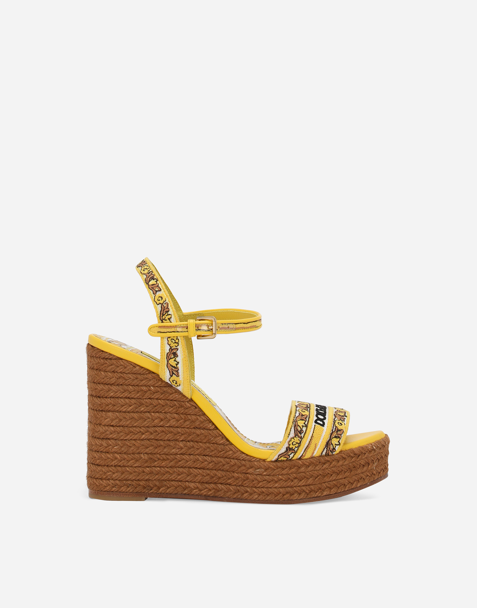 Shop Dolce & Gabbana Wedge Sandals With Majolica Embroidery In Stampa