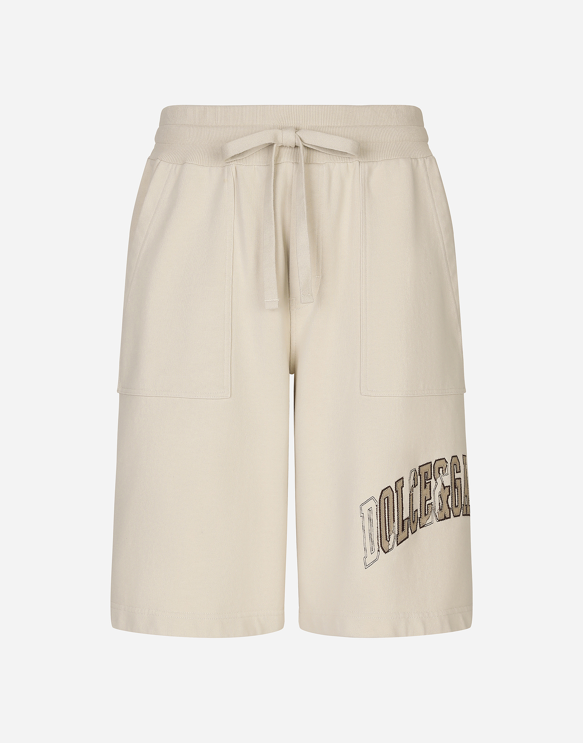 Shop Dolce & Gabbana Jogging Shorts With Embroidered Logo In ベージュ