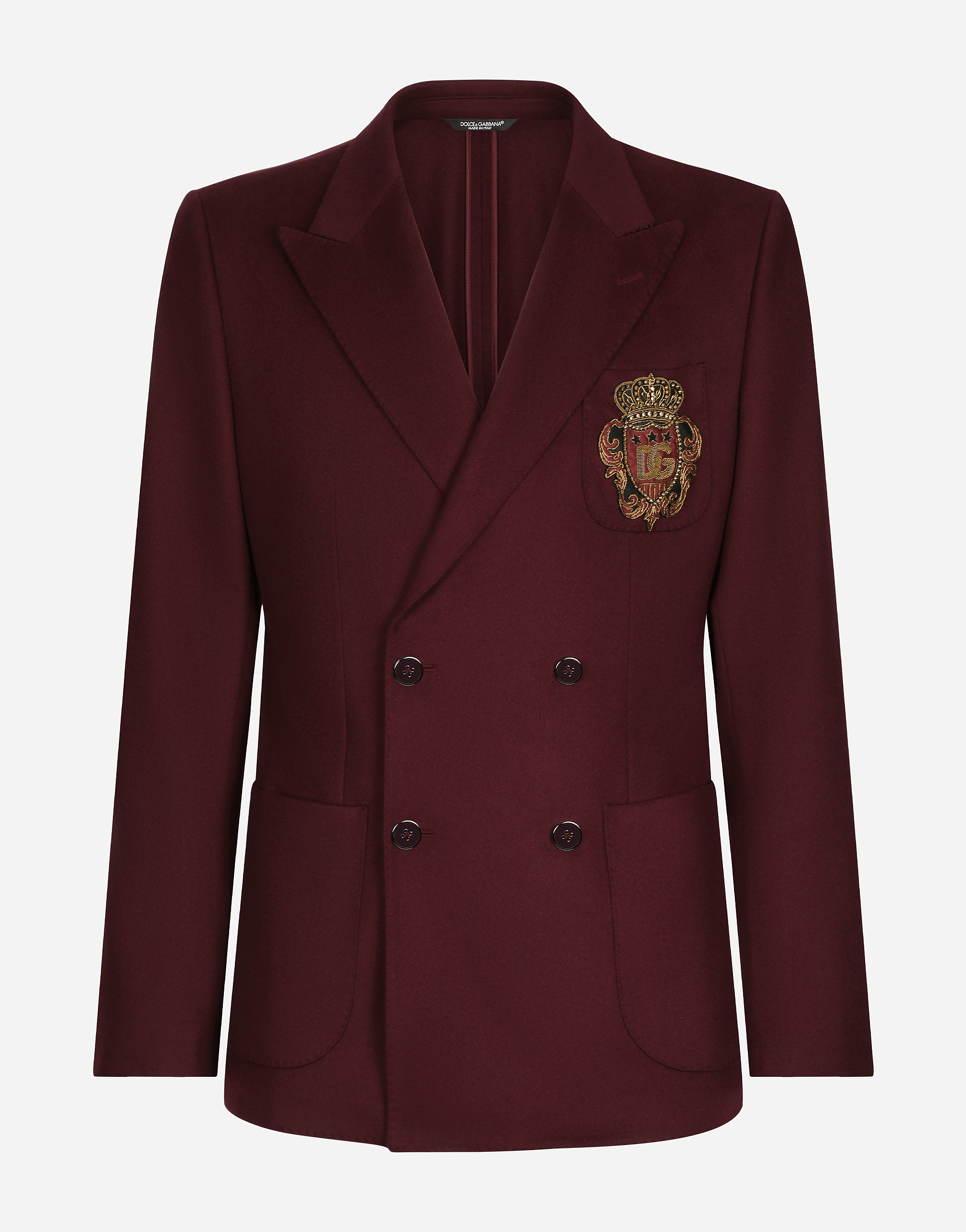 DOLCE & GABBANA DOUBLE-BREASTED WOOL AND CASHMERE JACKET WITH DG PATCH