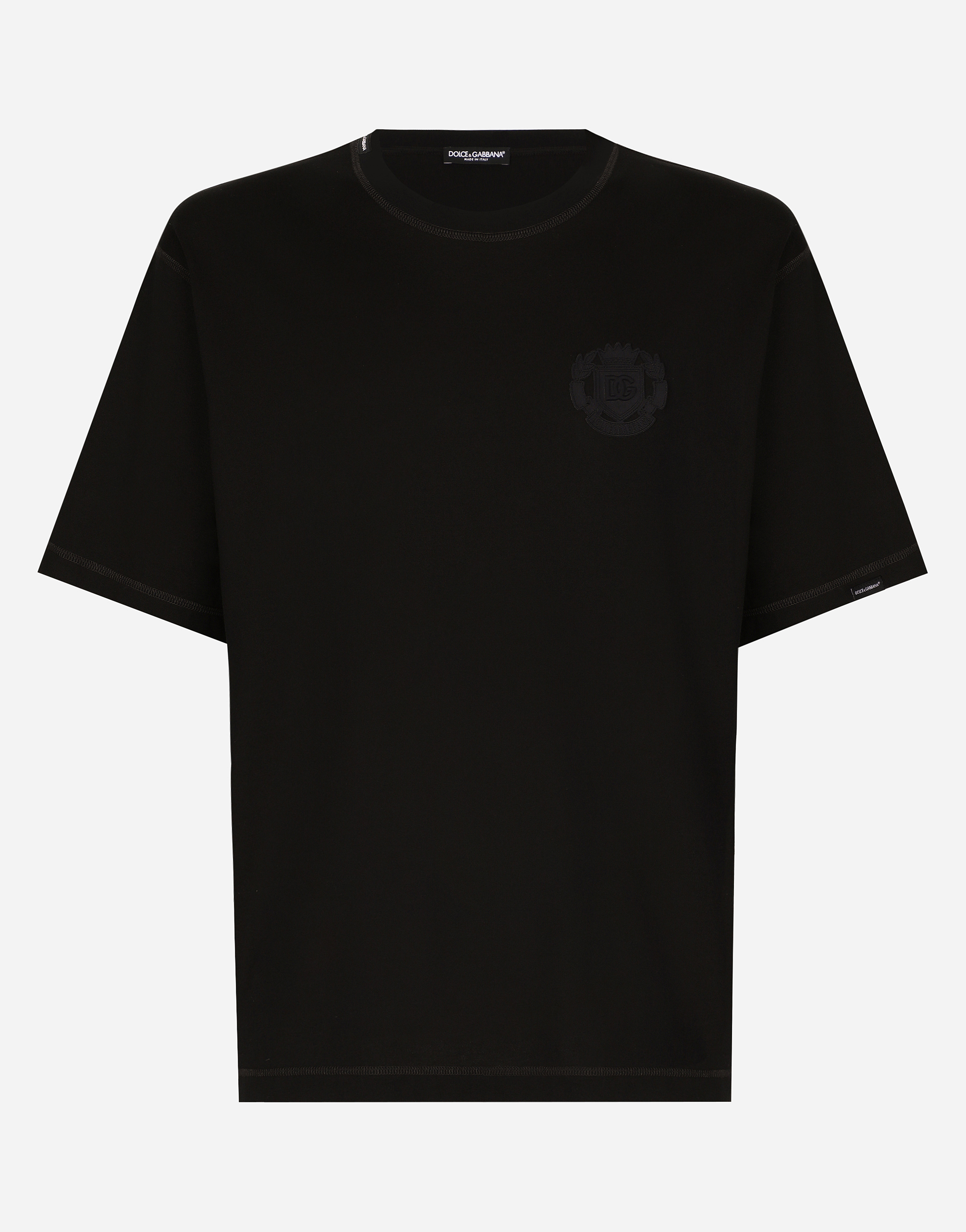 Shop Dolce & Gabbana Cotton T-shirt With Logo Embroidery In Black