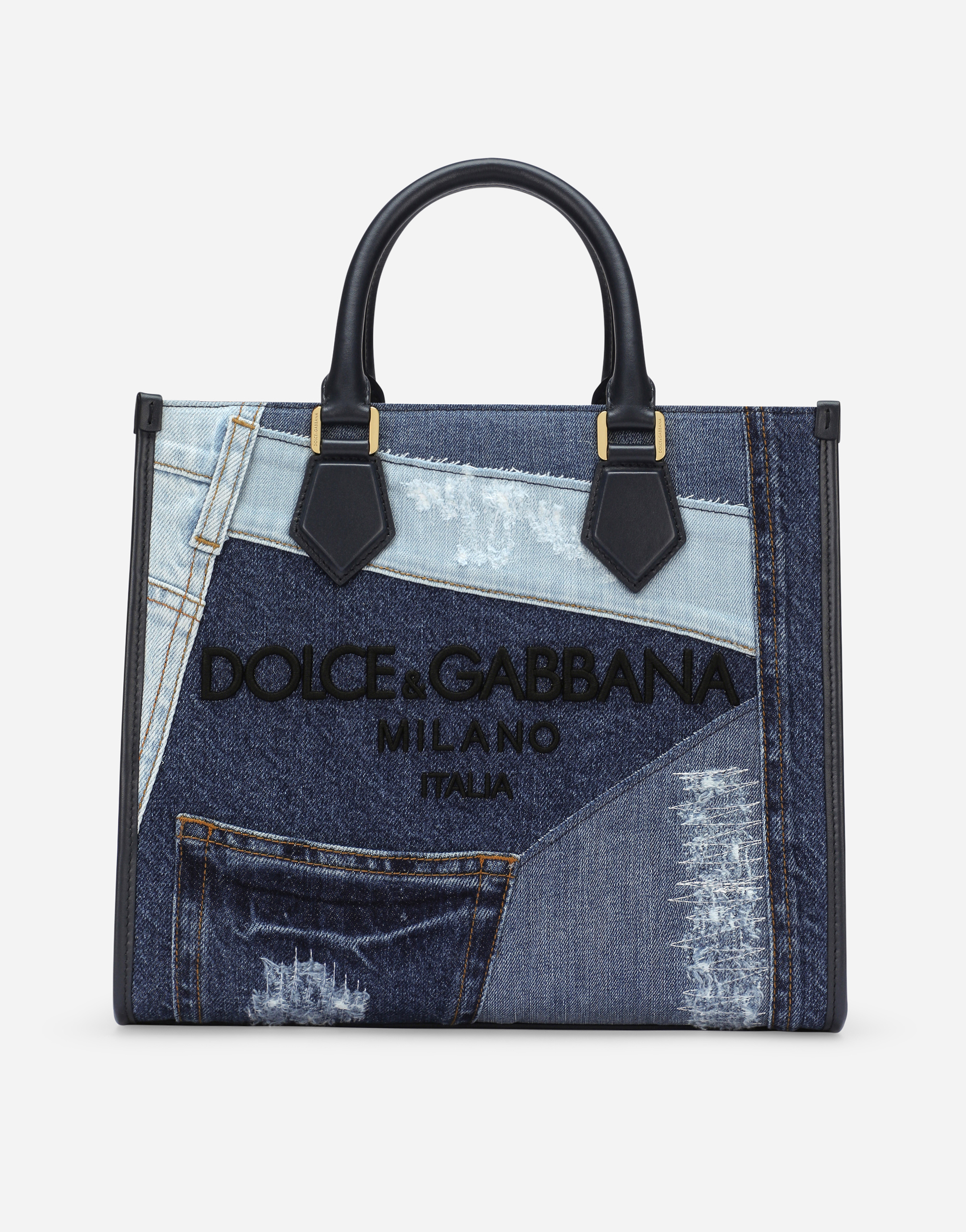 Denim shopper with embroidered logo