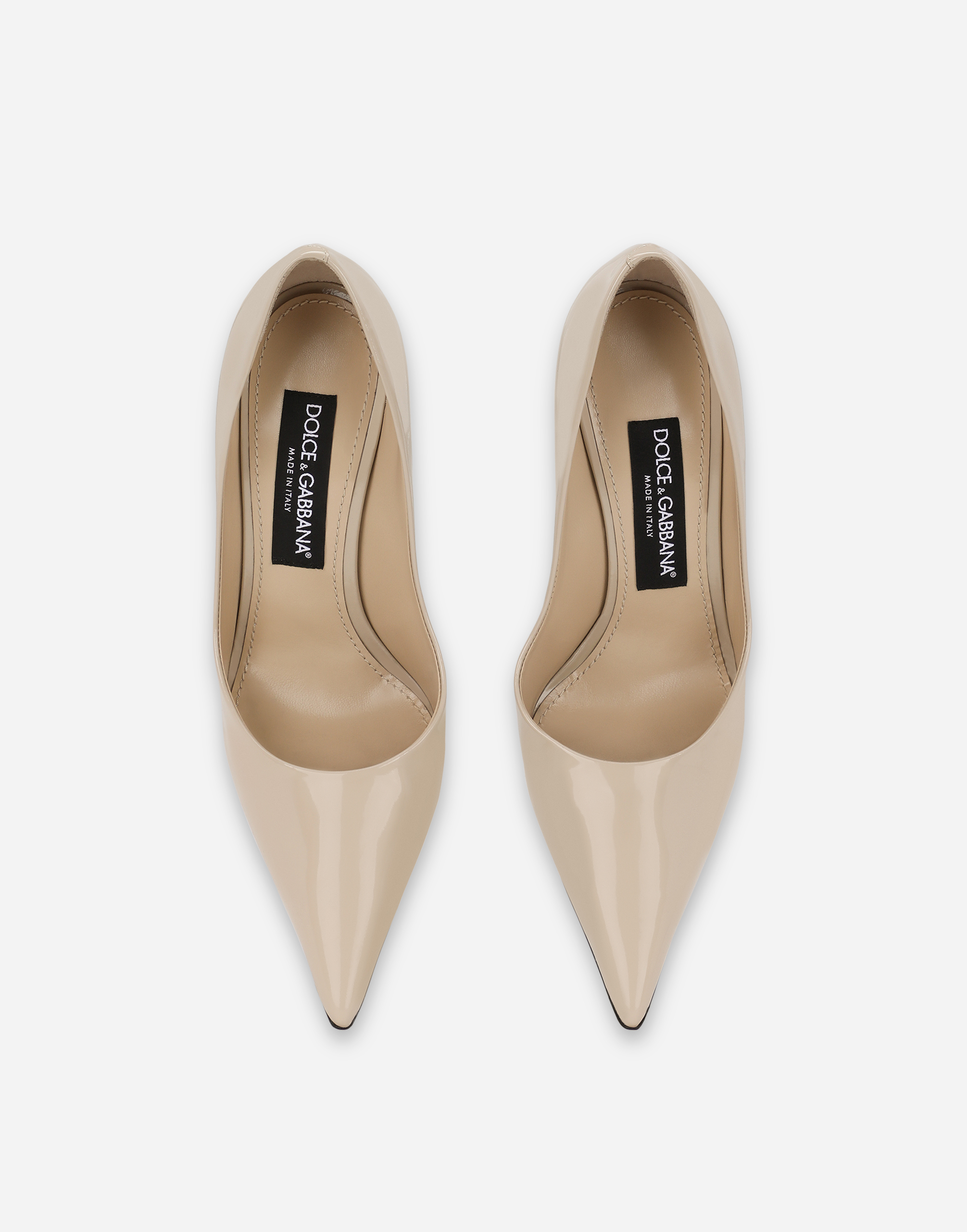 Shop Dolce & Gabbana Polished Calfskin Pumps In Beige