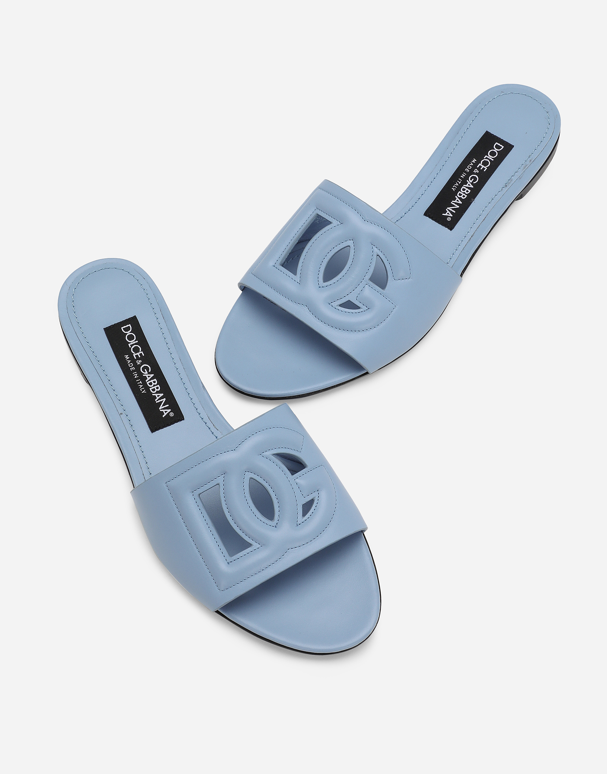 Shop Dolce & Gabbana Calfskin Sliders In Light Blue