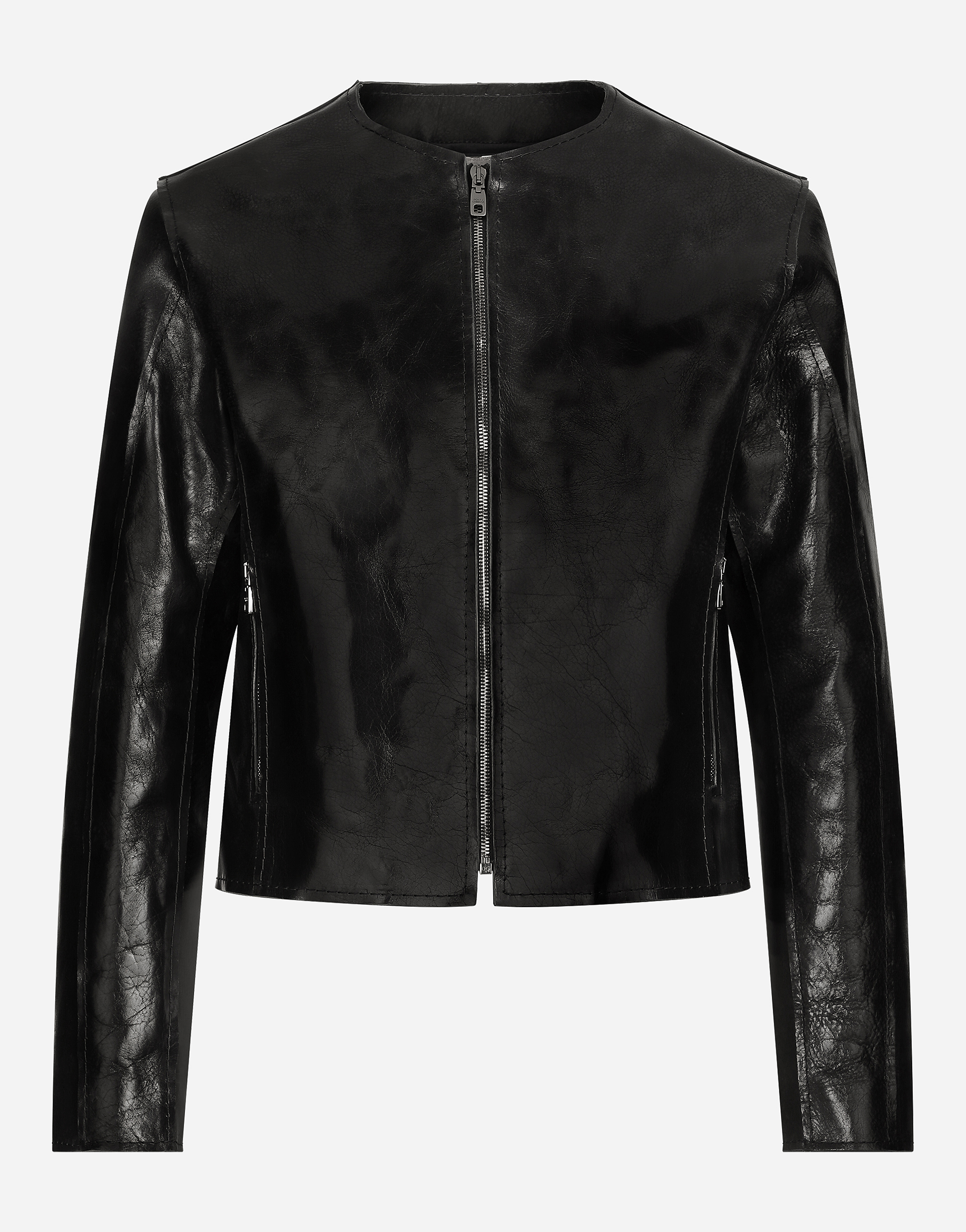 Shop Dolce & Gabbana Collarless Leather Jacket In Black