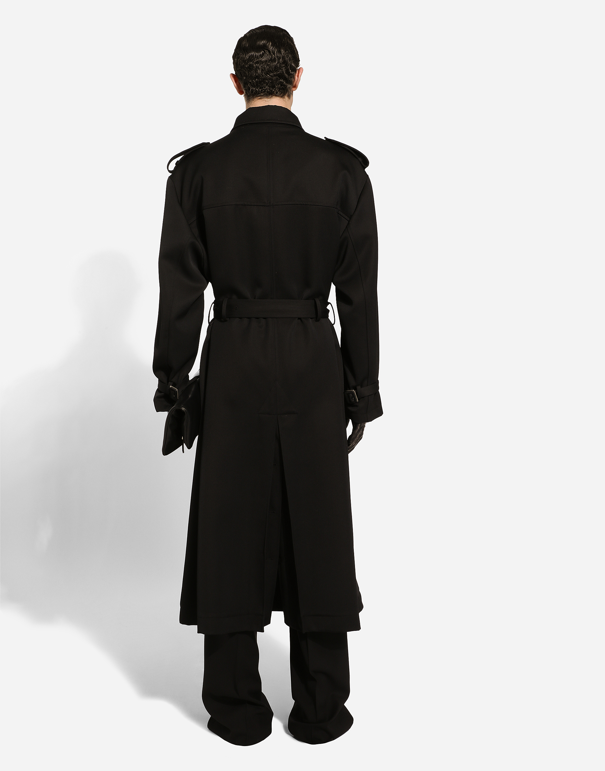 Shop Dolce & Gabbana Double-breasted Wool Trench Coat In Black