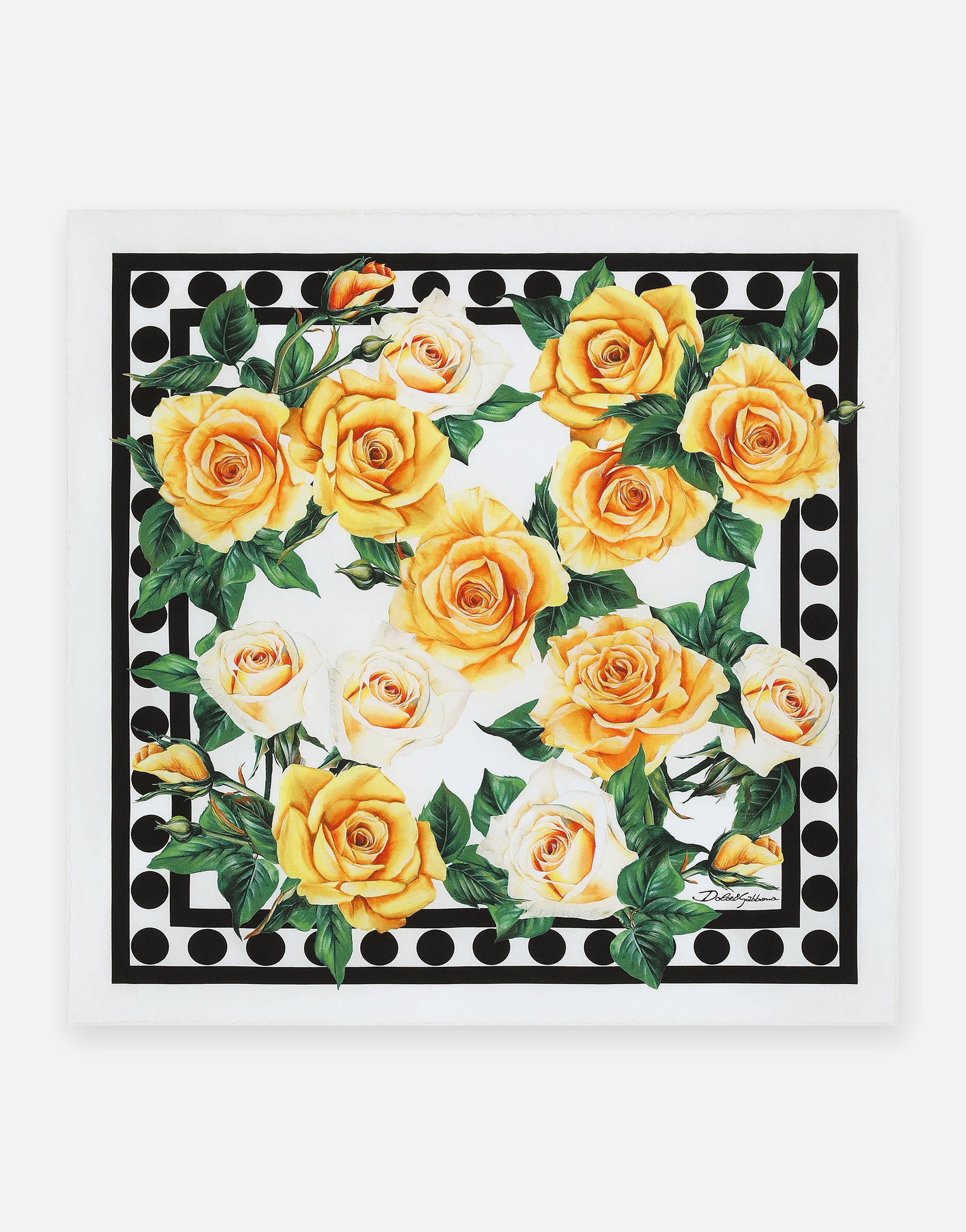 プリントのウィメンズ Twill scarf with yellow rose print (50 x 50