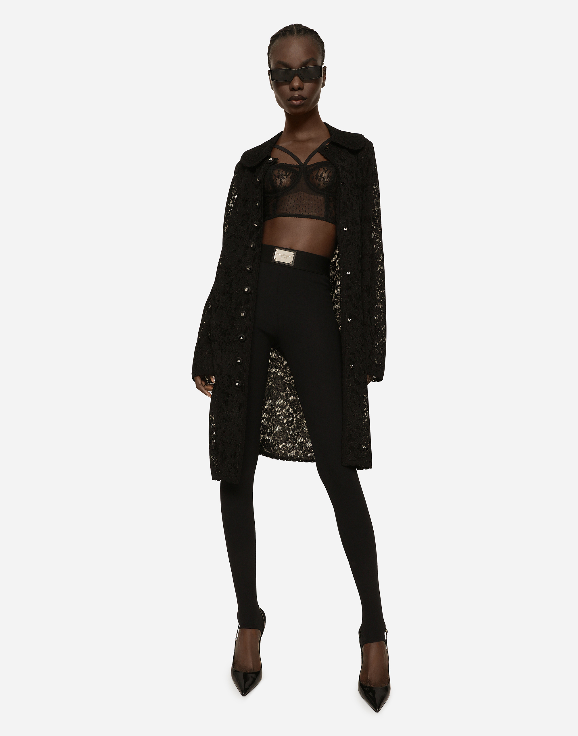 Shop Dolce & Gabbana Lace-stitch Coat In Black