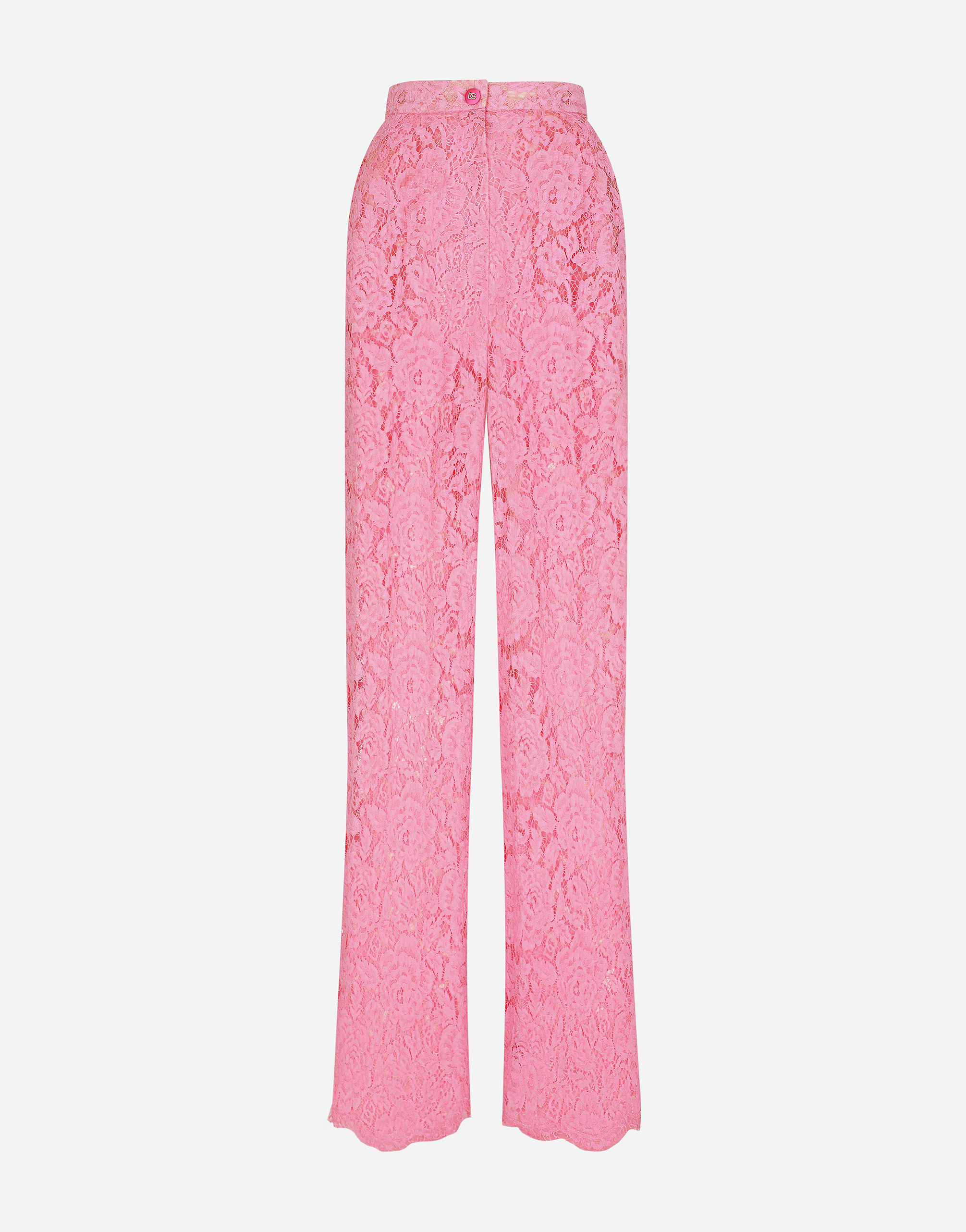 Flared branded stretch lace pants in Pink for Women