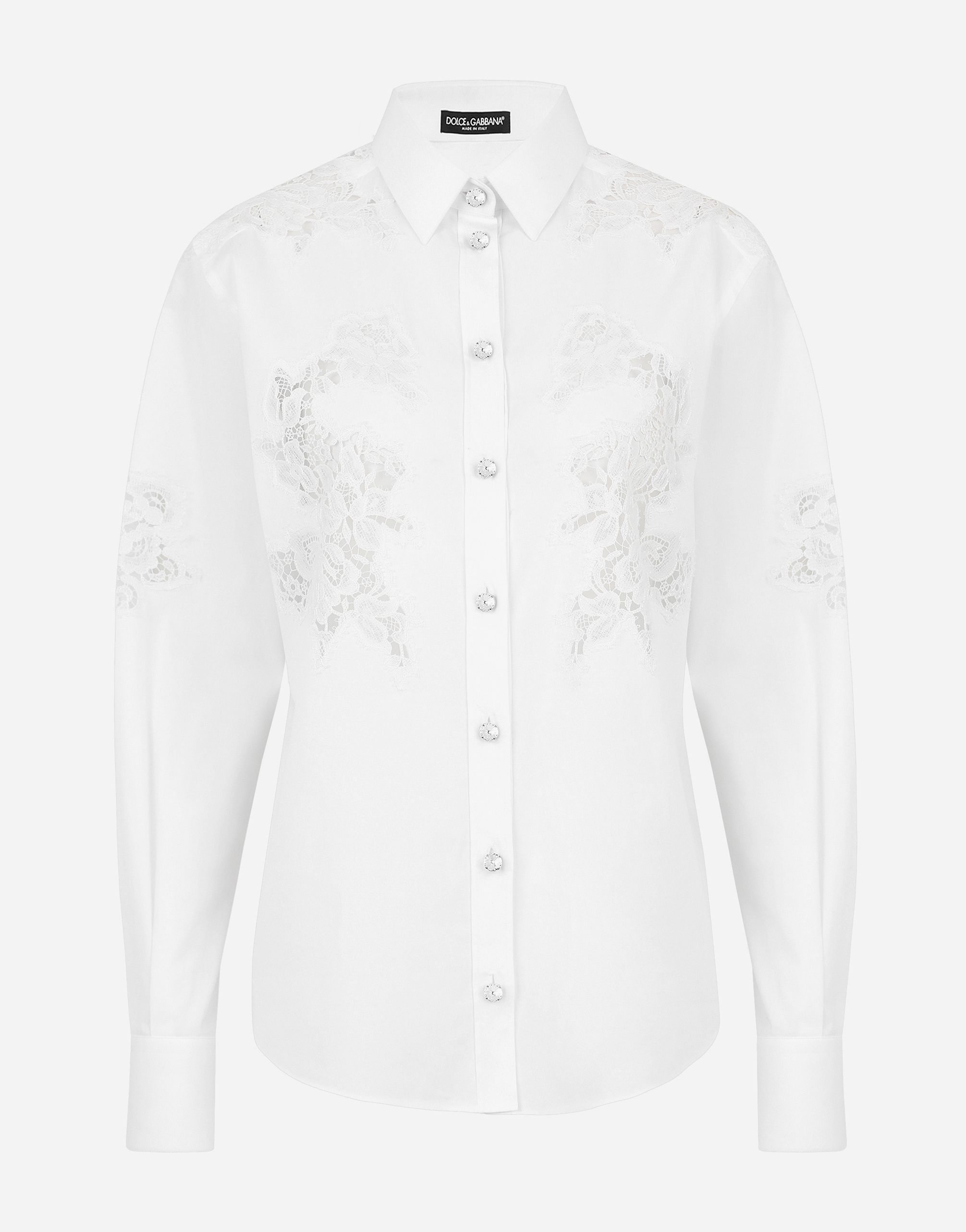 女士白Poplin shirt with lace openwork | Dolce&Gabbana®