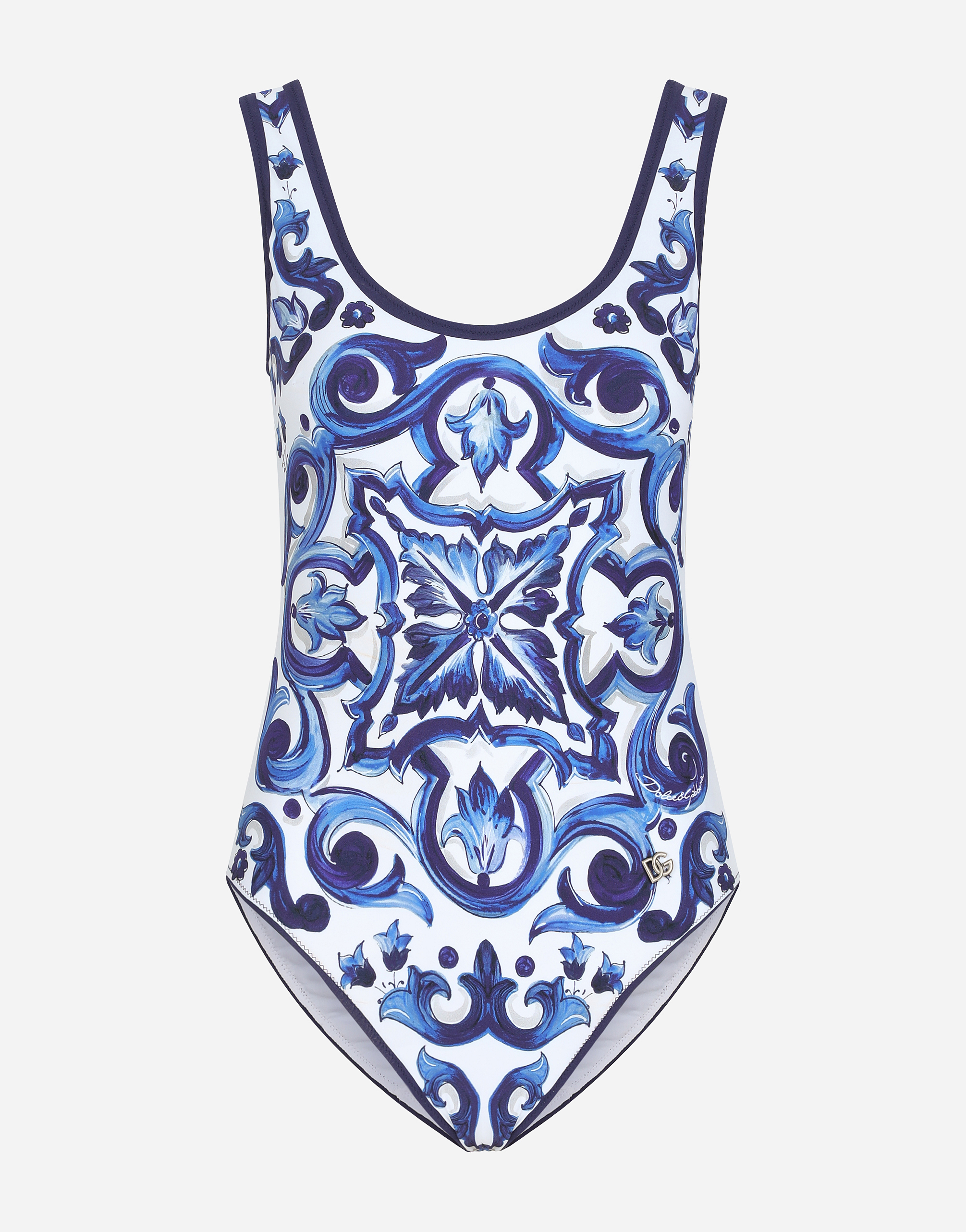 Majolica print racing swimsuit in Multicolor for Dolce Gabbana US