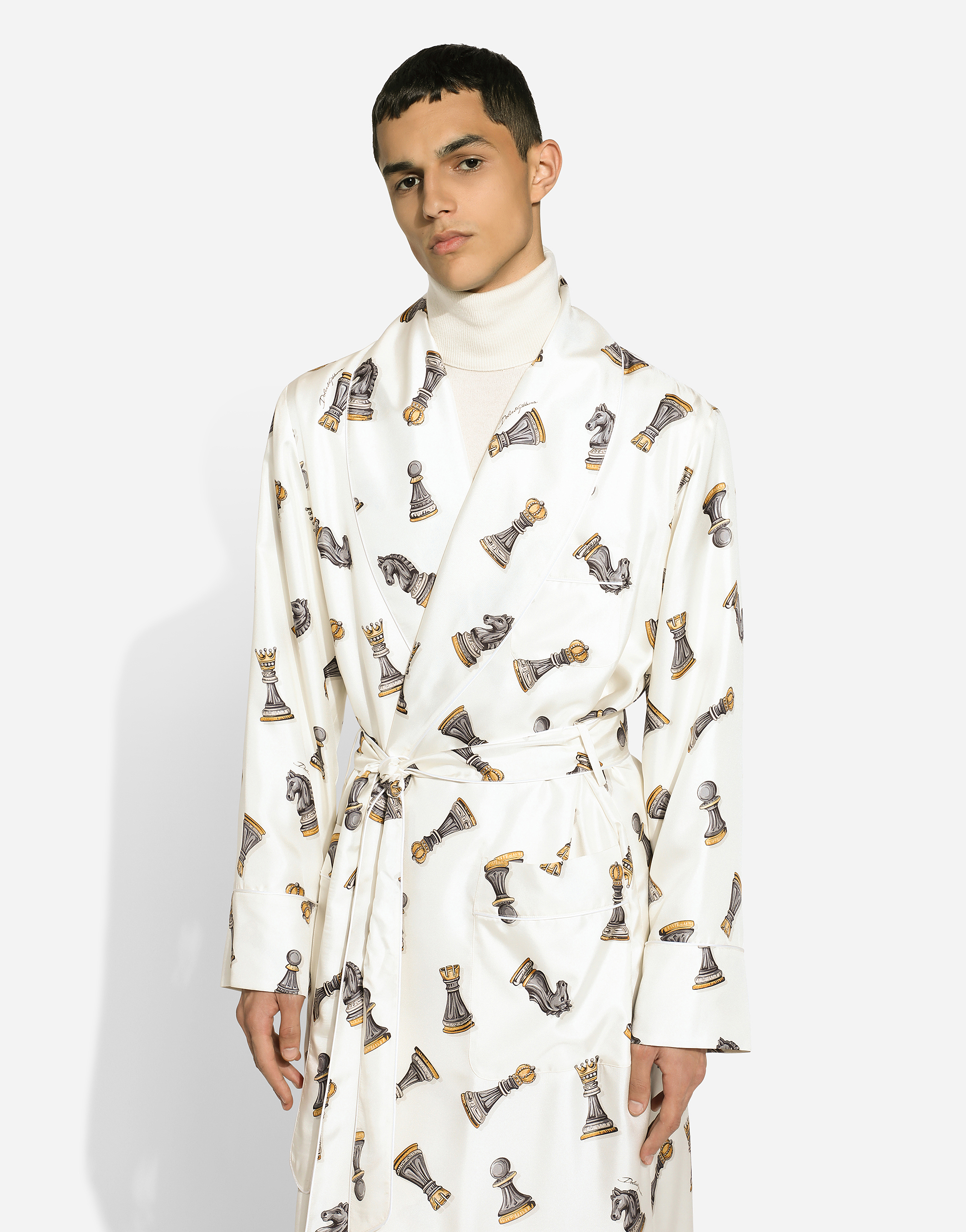 Shop Dolce & Gabbana Silk Twill Robe With Chess-piece Print