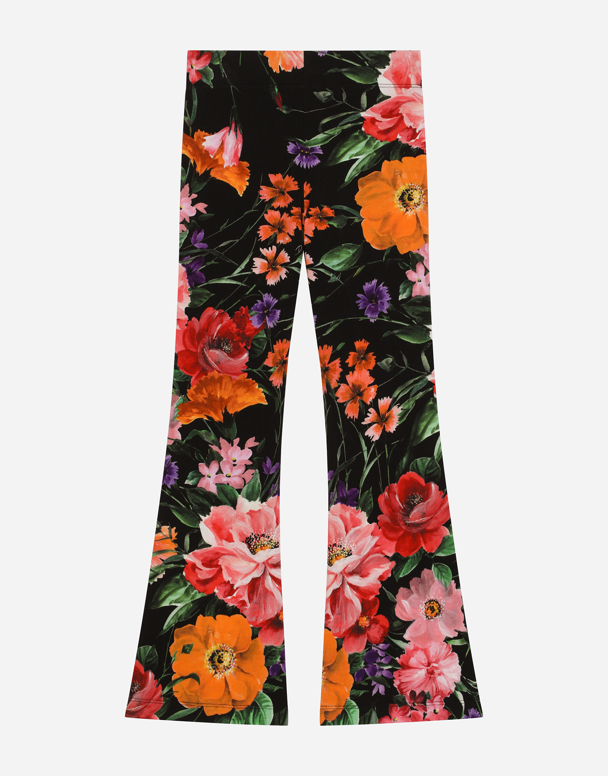 Shop Dolce & Gabbana Jersey Pants With Rose Print Over A Black Background