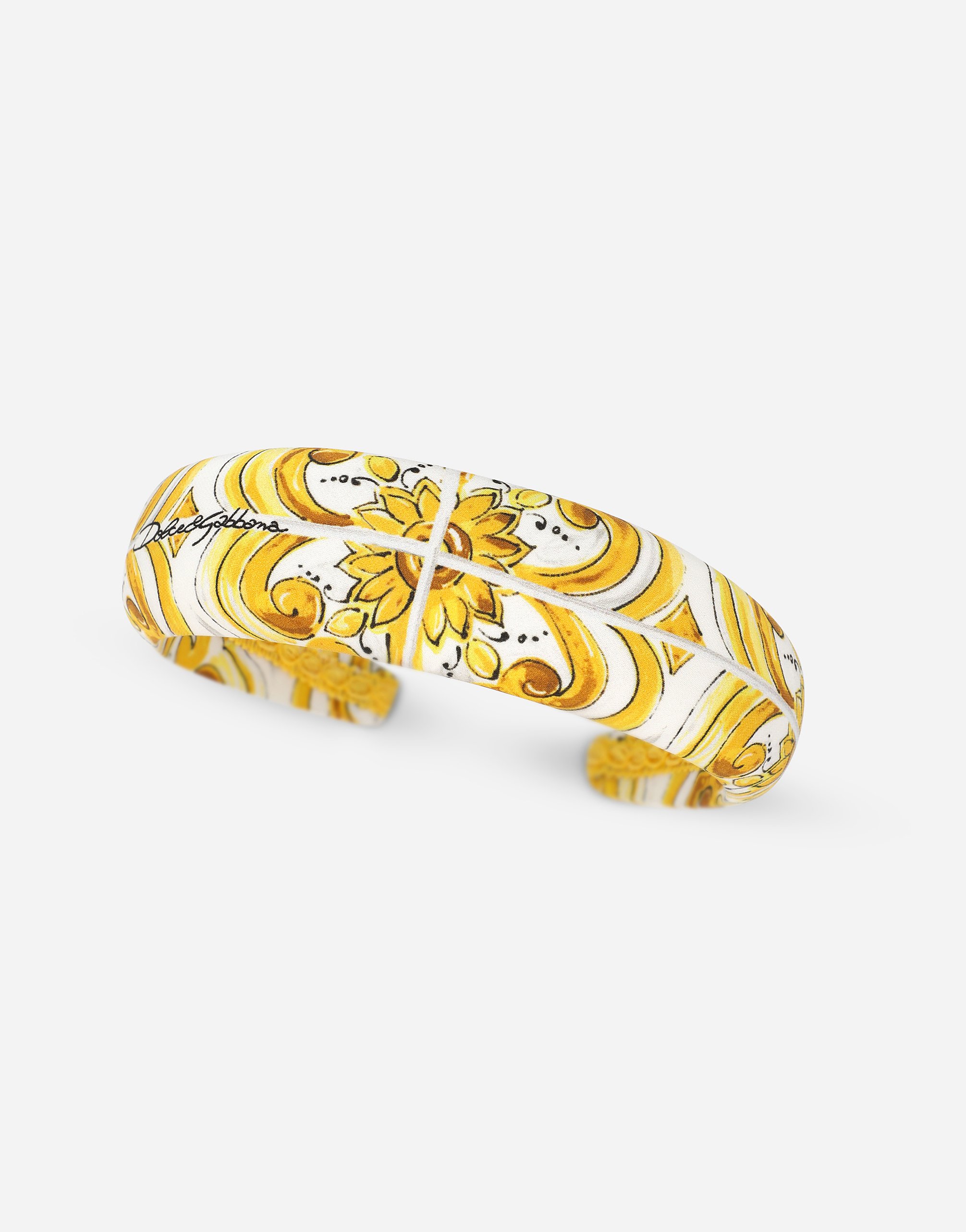 Shop Dolce & Gabbana Twill Hairband With Yellow Majolica Print