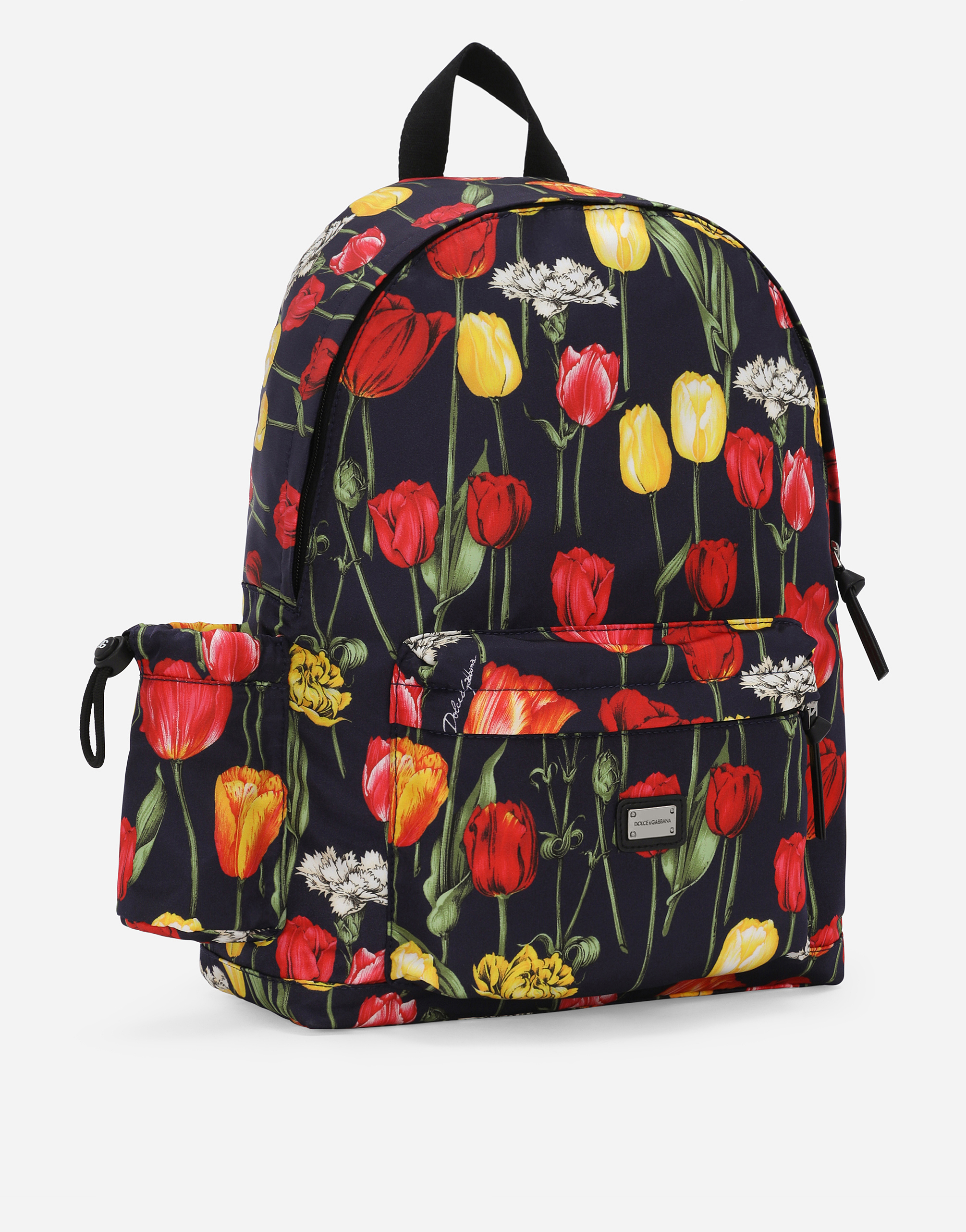 Shop Dolce & Gabbana Tulip-print Nylon Backpack With Branded Tag