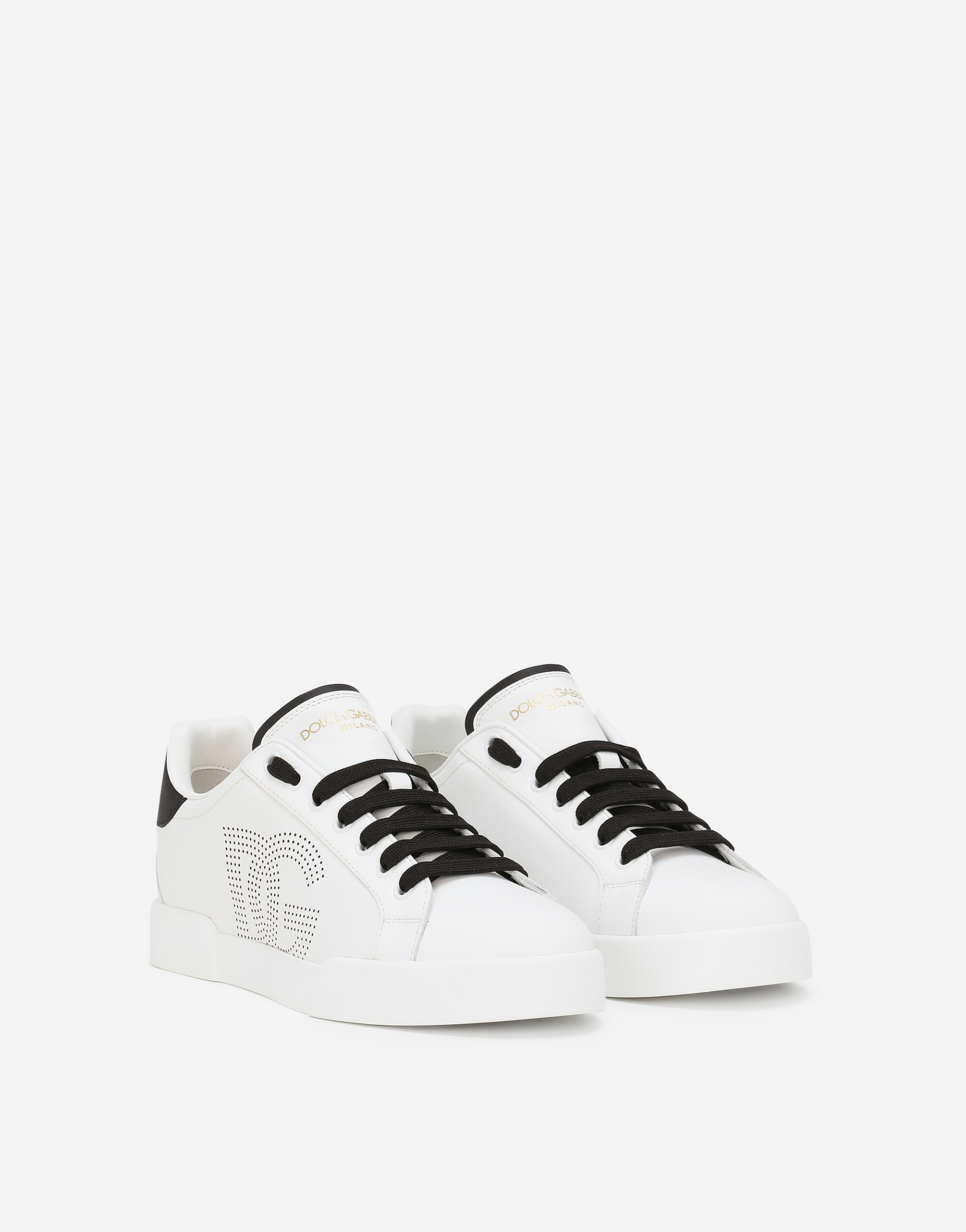 Shop Dolce & Gabbana Calfskin Portofino Sneakers In Bianco/nero