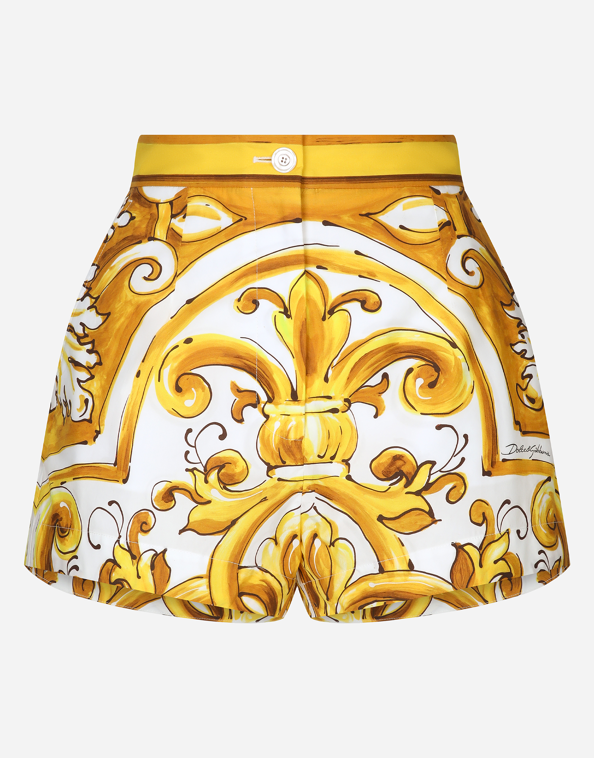 Shop Dolce & Gabbana Cotton Poplin Shorts With Majolica Print