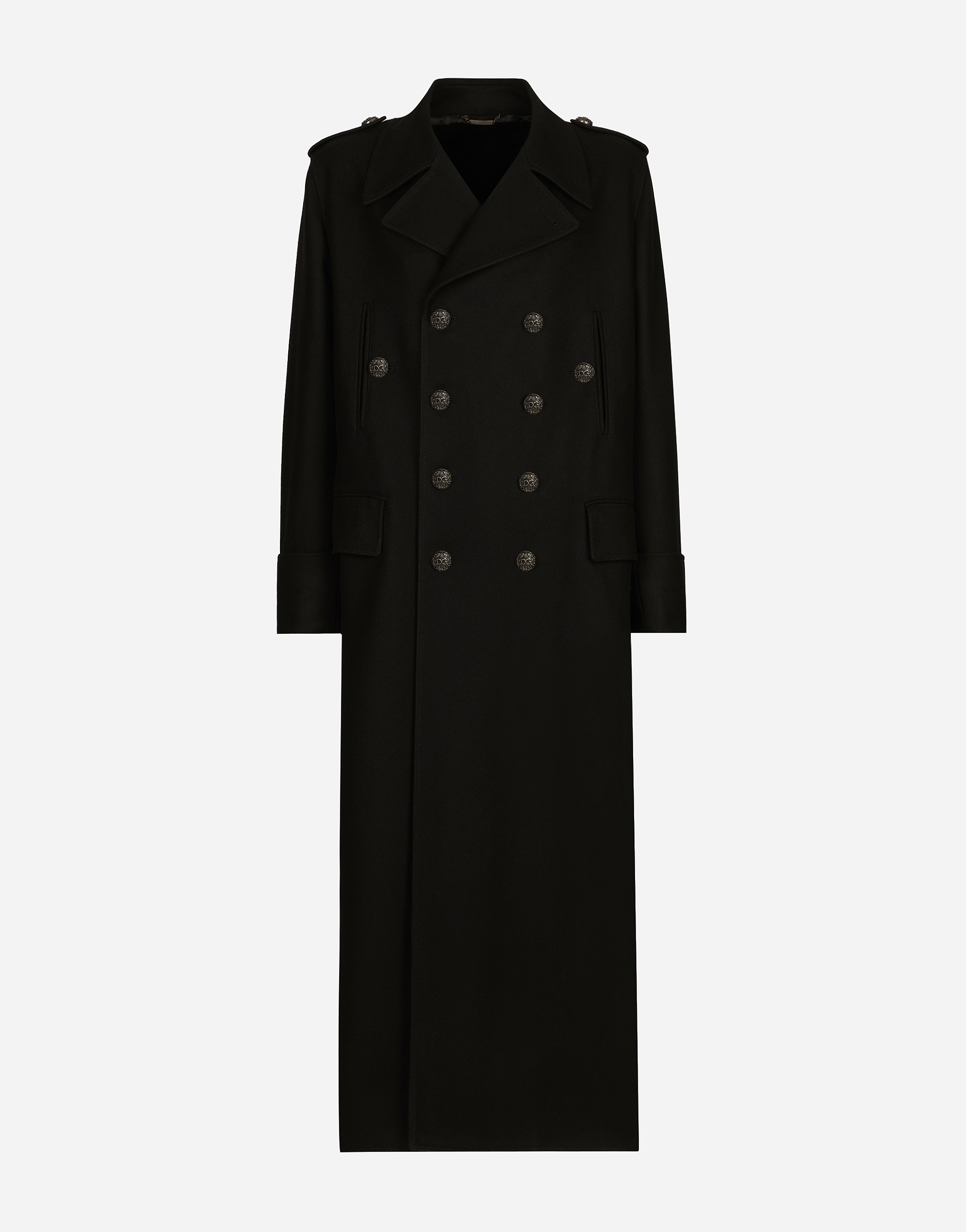 Shop Dolce & Gabbana Long Wool Military-style Coat In Black