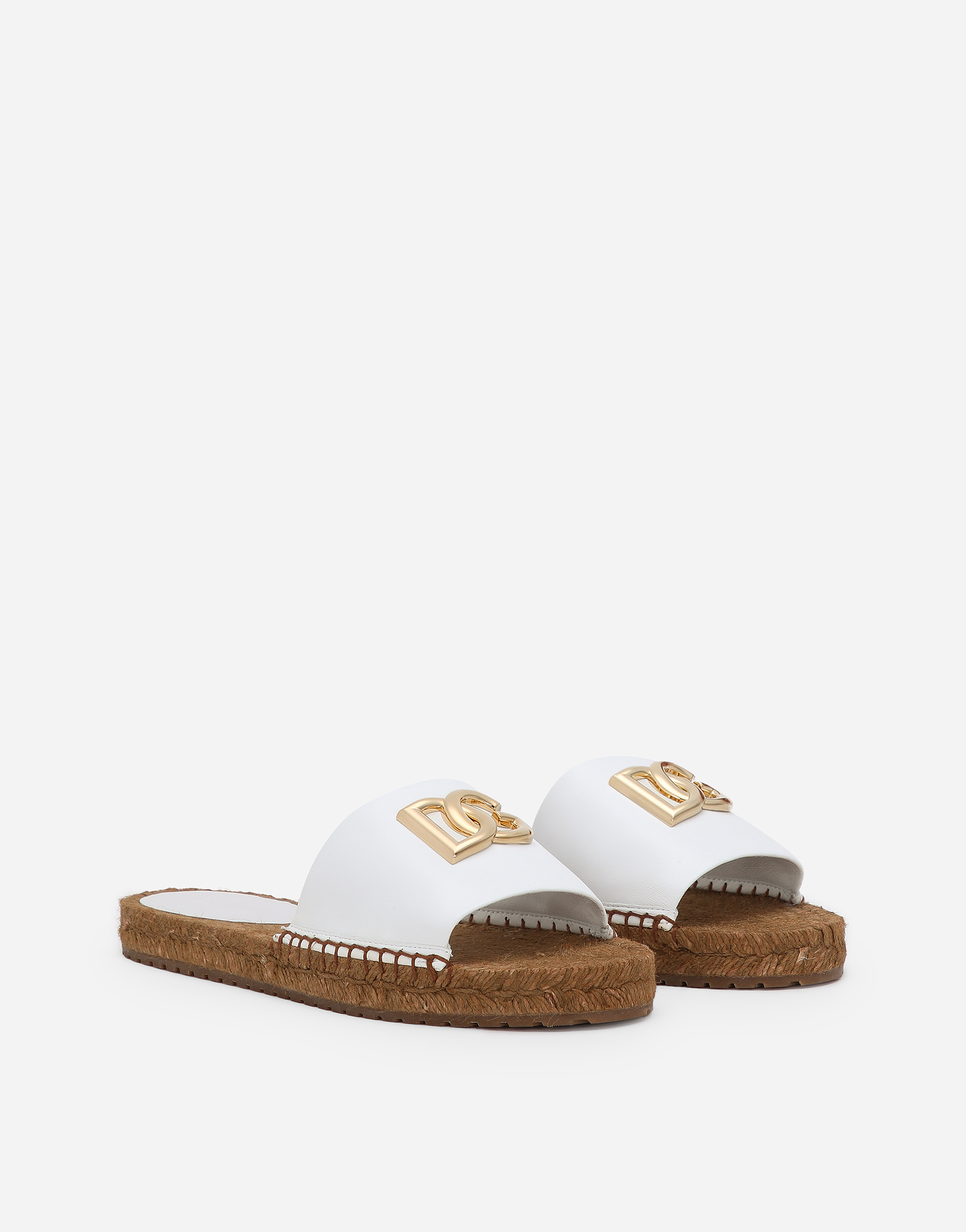 Shop Dolce & Gabbana Nappa Leather Espadrille Sliders With Dg Logo In White