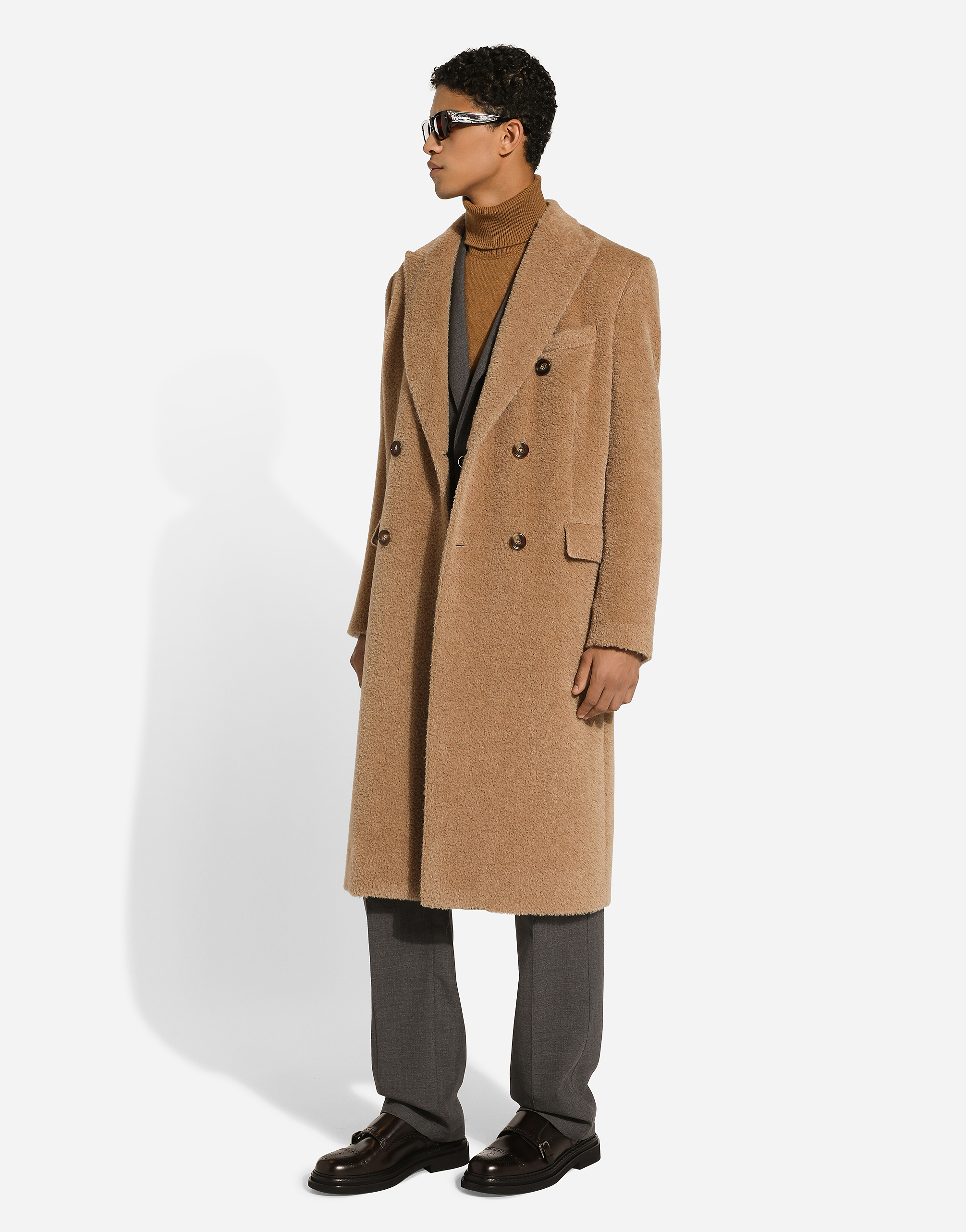 Shop Dolce & Gabbana Double-breasted Baby Llama Wool Coat In Brown