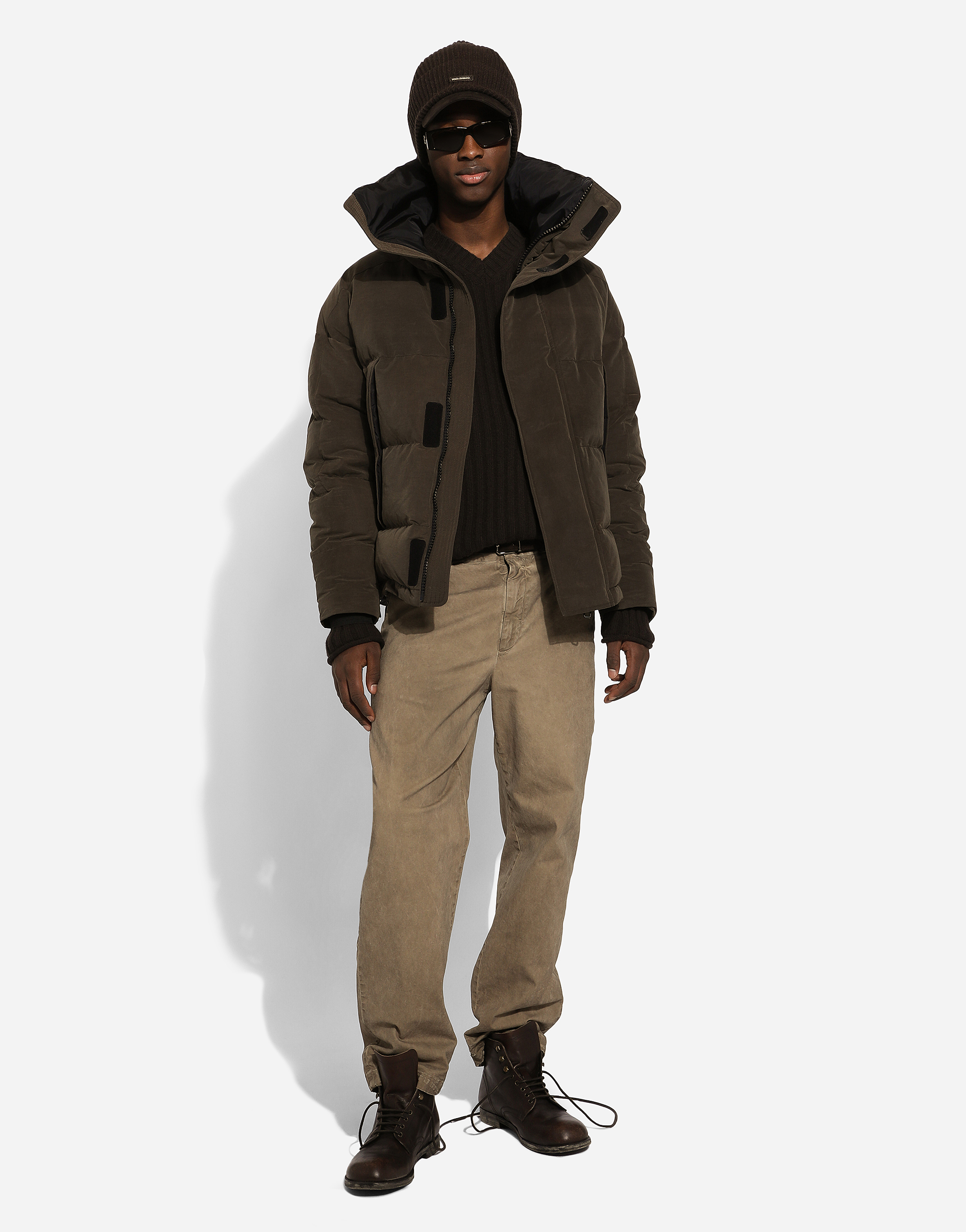 Shop Dolce & Gabbana Padded Canvas Jacket With High Neck In Brown