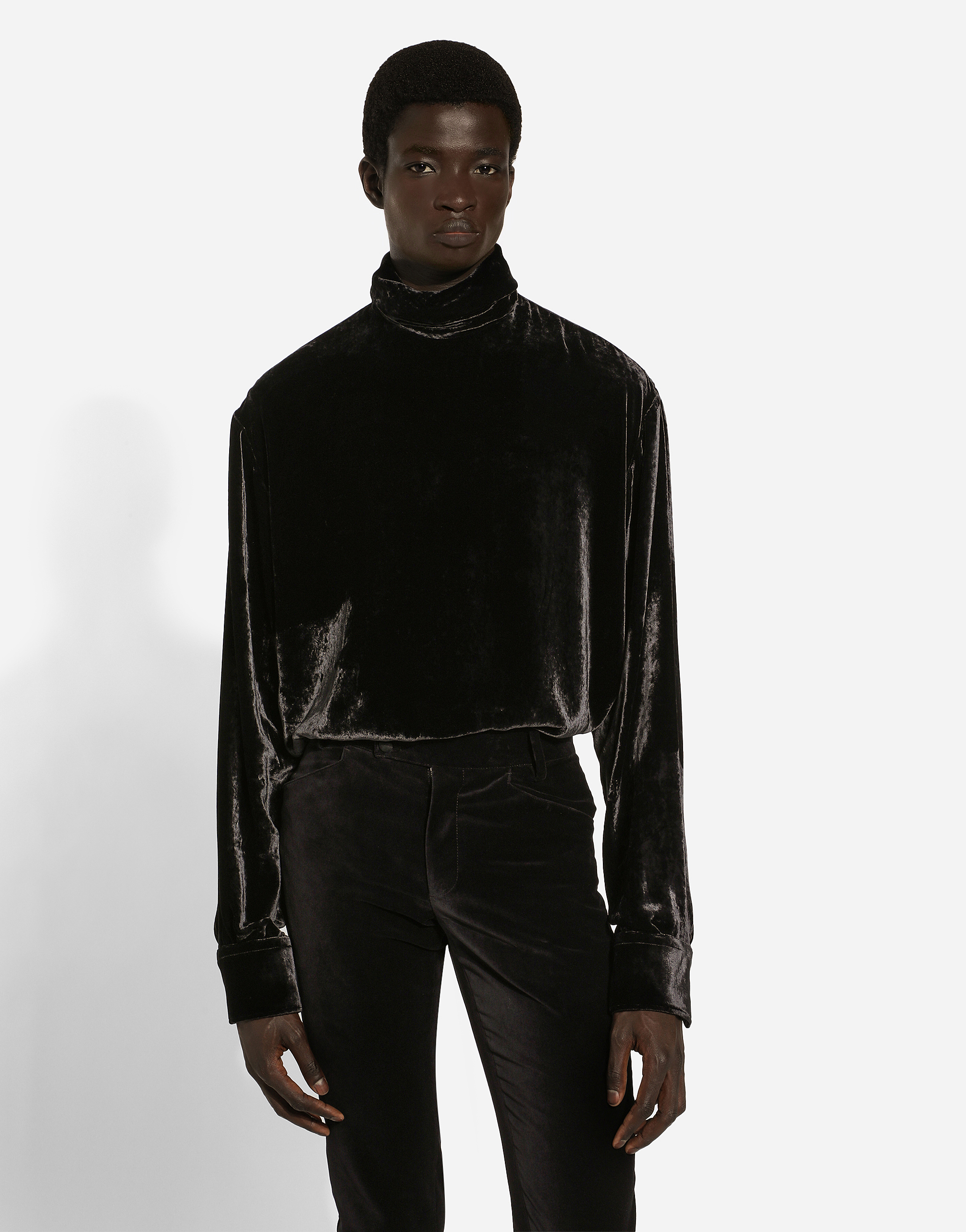 Shop Dolce & Gabbana Loose Velvet Turtleneck With Shirt Cuffs In Black