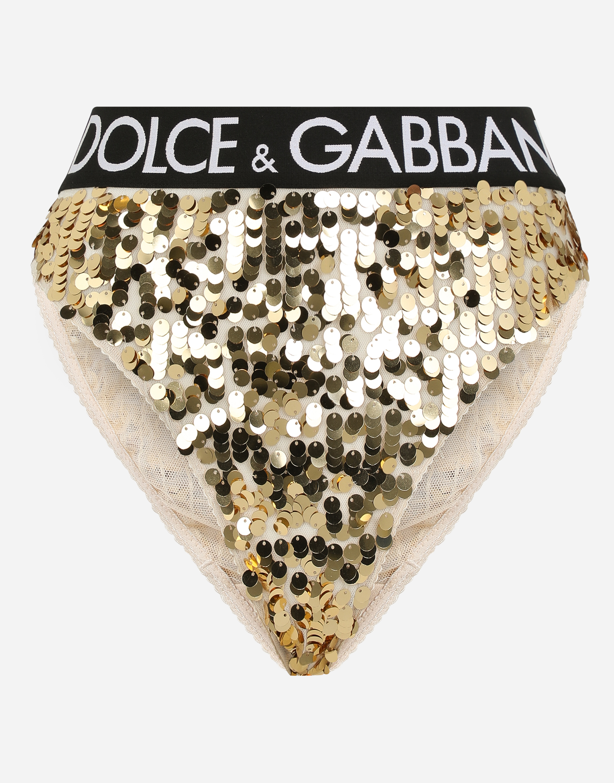 ゴールドのウィメンズ ハイウエストビキニブリーフ スパンコール ロゴエラスティック | Dolce&Gabbana®