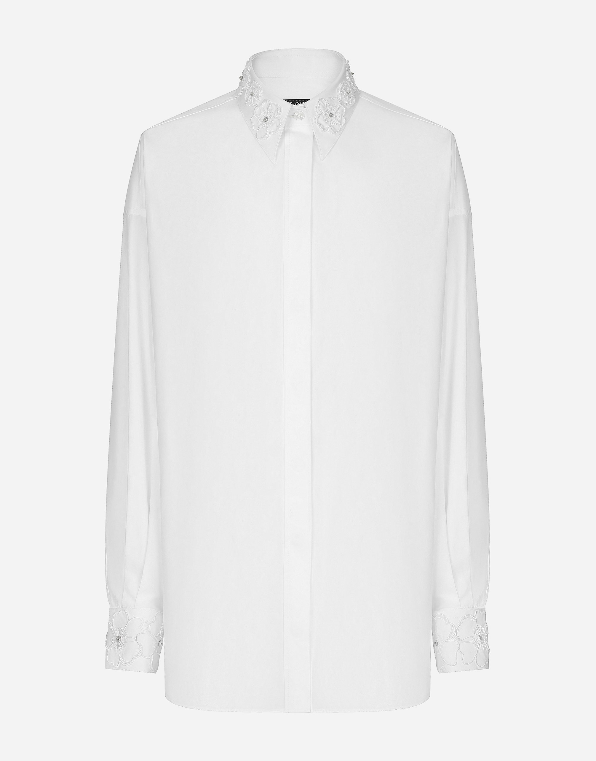 Long-sleeved cotton shirt with embroidered collar in White for Women |  Dolce&Gabbana®