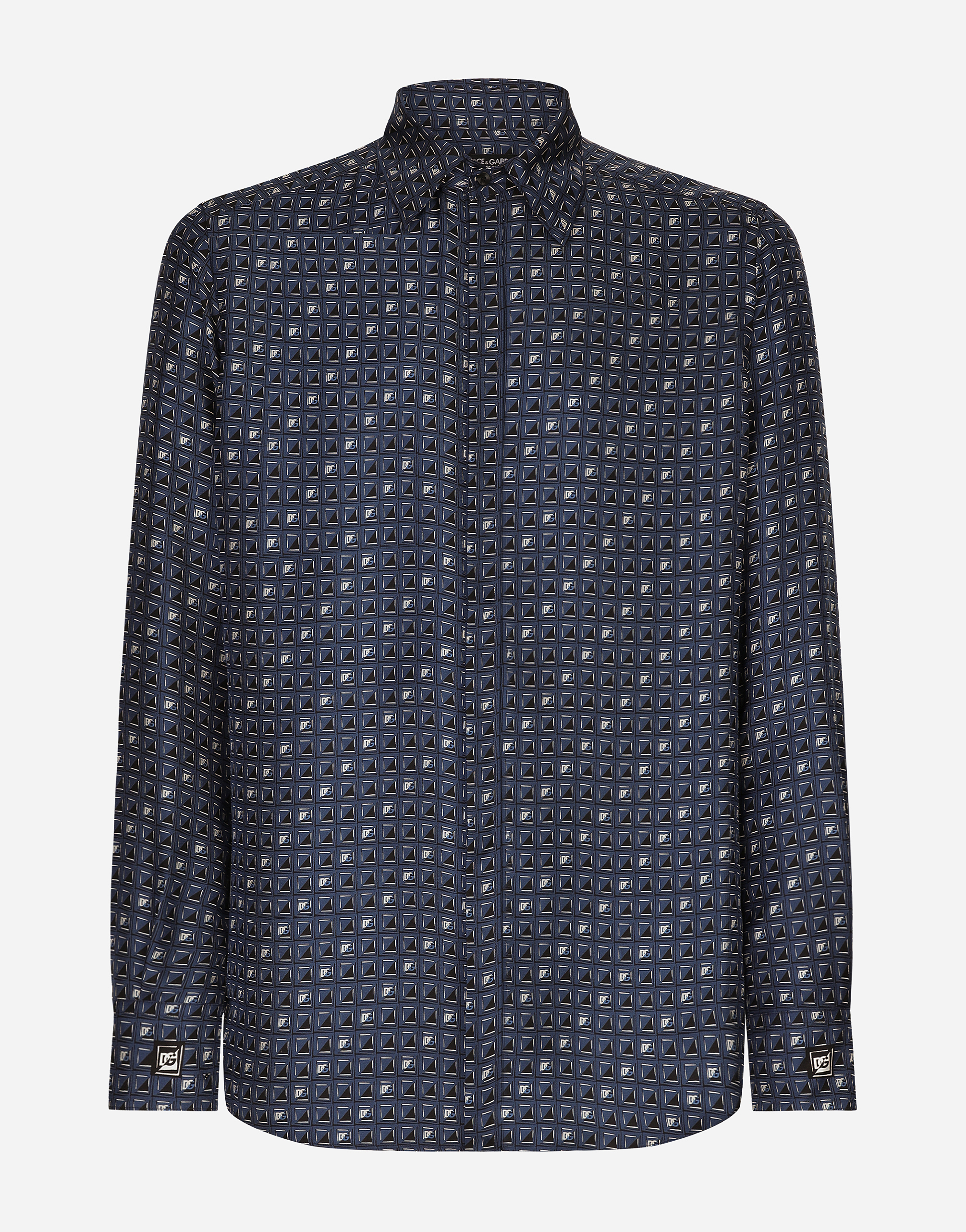 Shop Dolce & Gabbana Silk Martini-fit Shirt With Tie Print In Blue