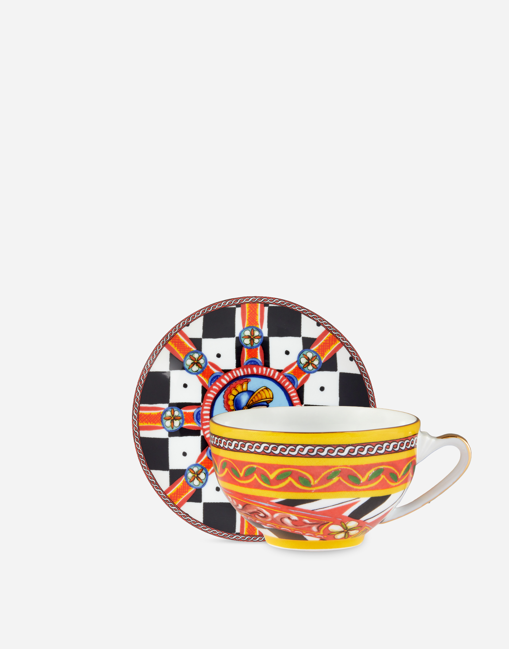 Tasse à thé en porcelaine décorée avec soucoupe et boîte. ca (72.09.17) -  Art From Italy