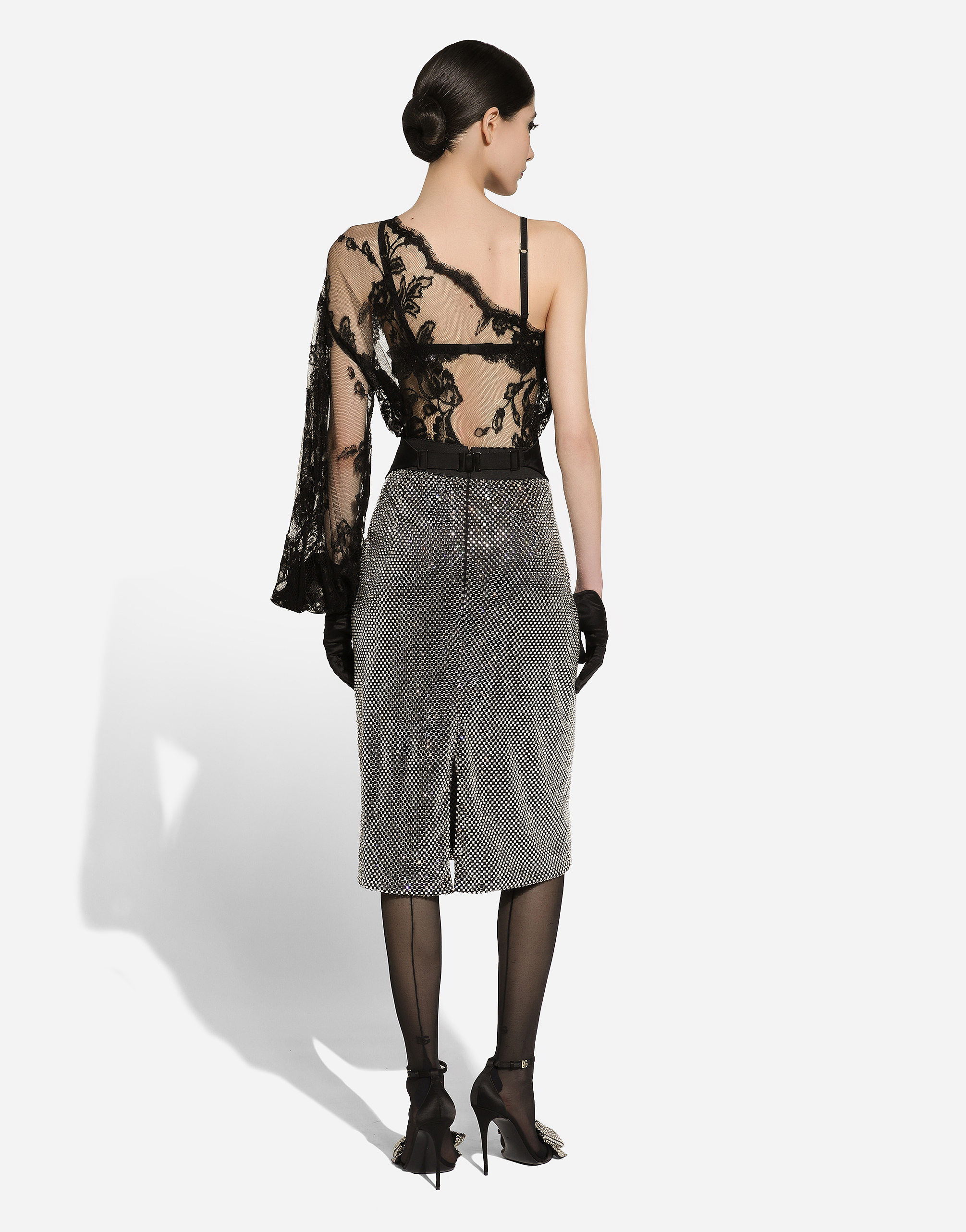 Shop Dolce & Gabbana Calf-length Crystal Mesh Skirt In Silver