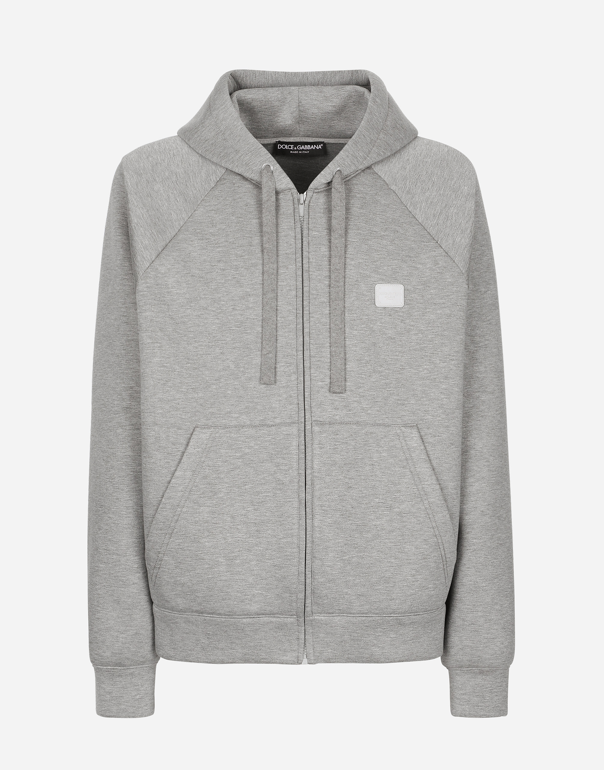 Zip-up hoodie with tag in Grey for Men | Dolce&Gabbana®