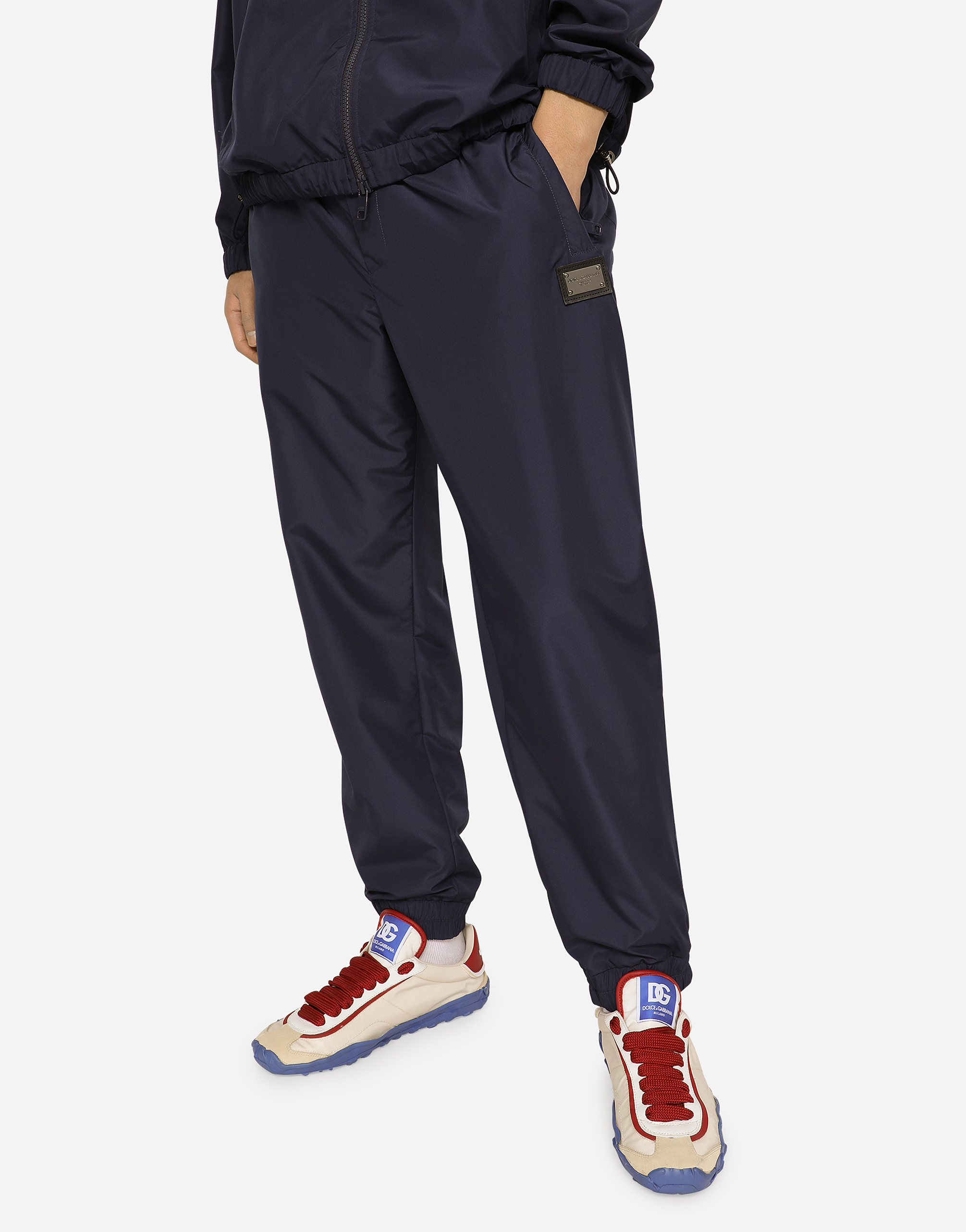 Shop Dolce & Gabbana Nylon Jogging Pants With Branded Tag In Blue