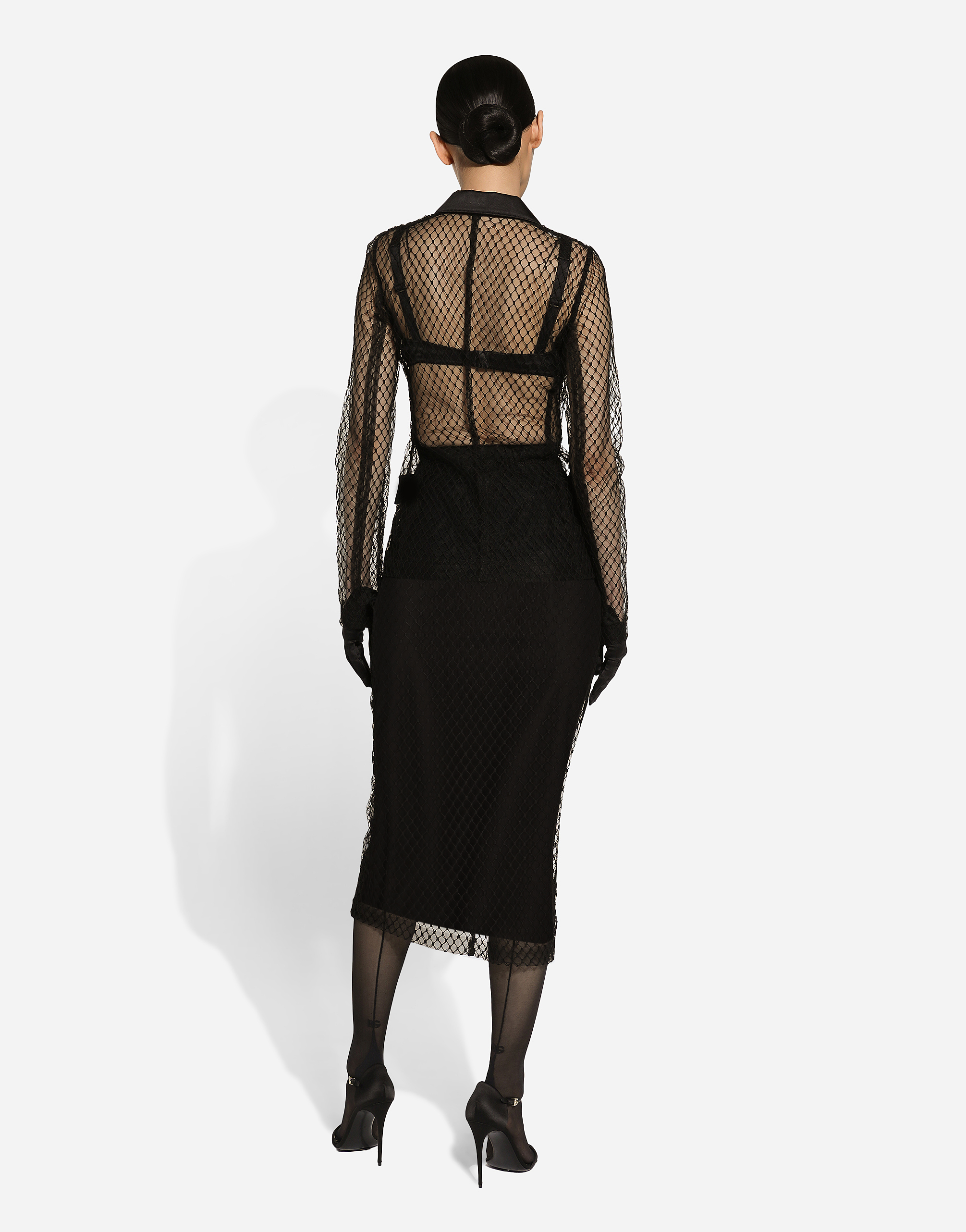 Shop Dolce & Gabbana Mesh Calf-length Pencil Skirt In Black