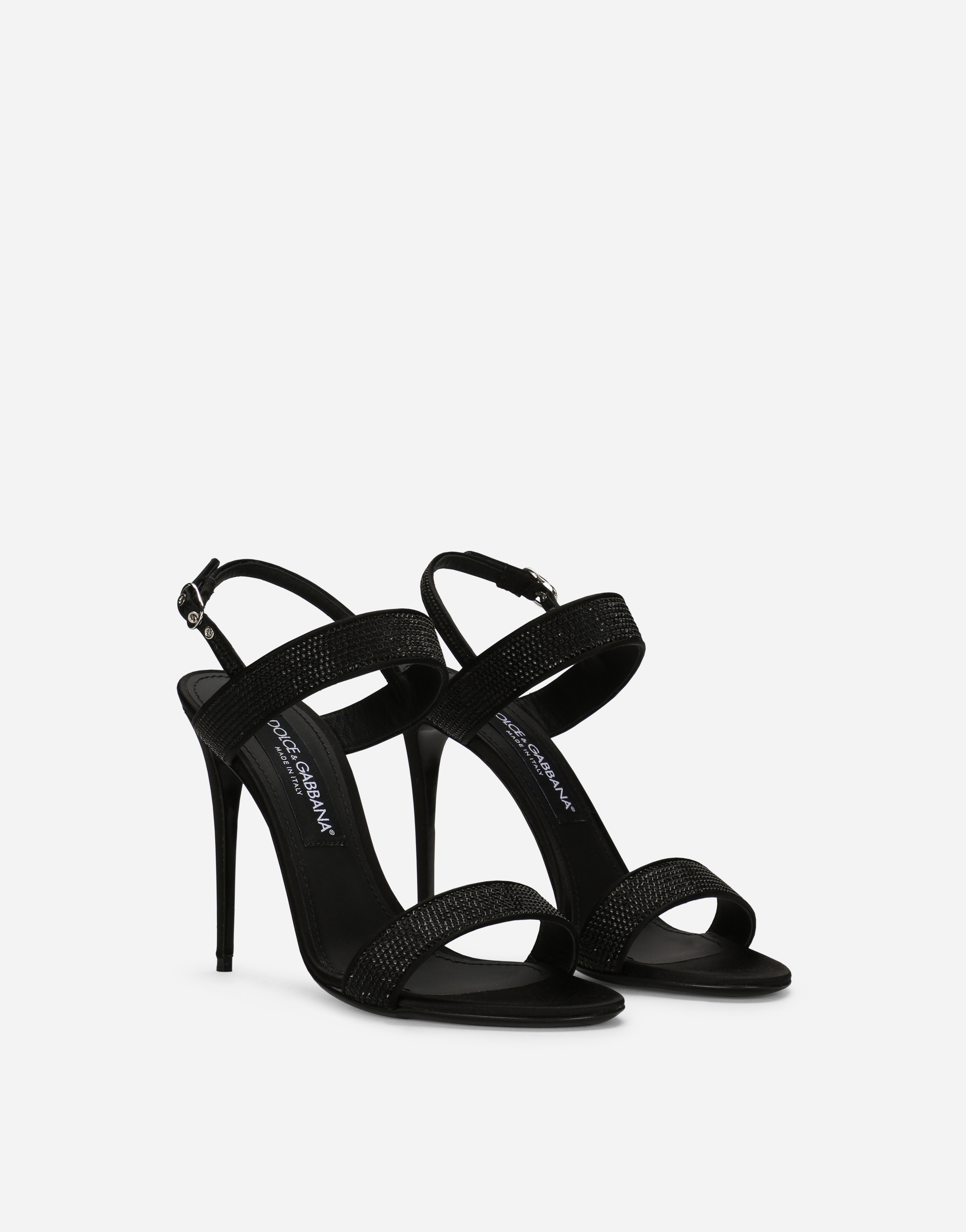 Shop Dolce & Gabbana Satin Sandals With Fusible Rhinestones In Black