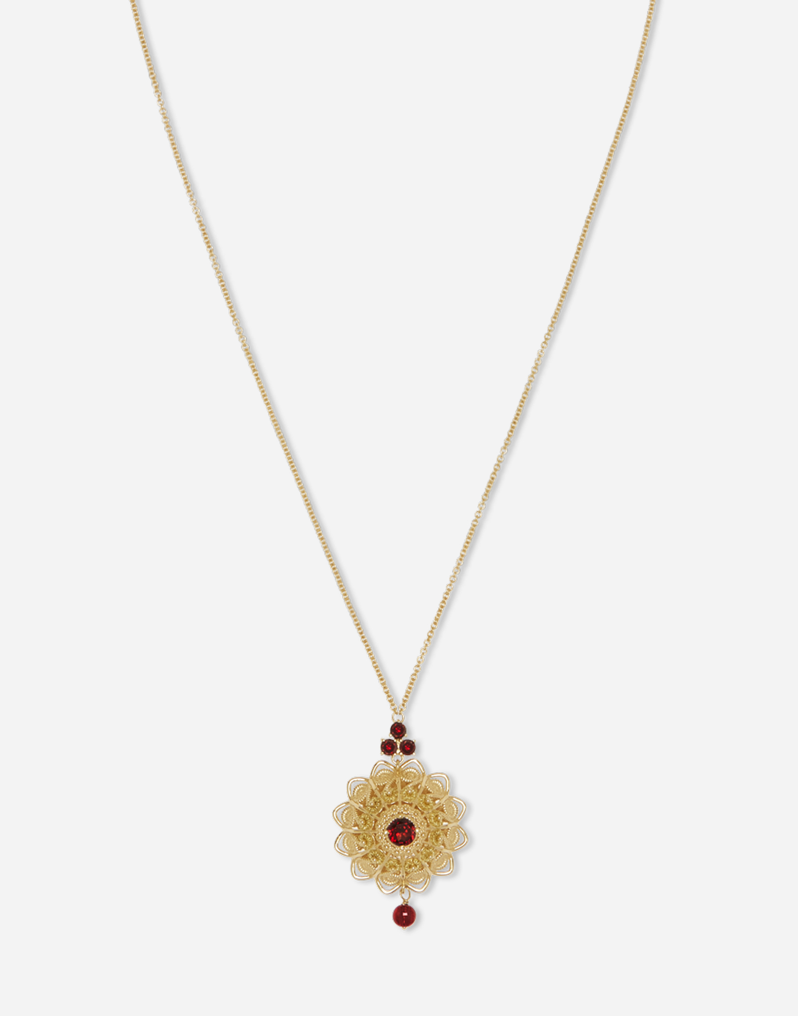 Shop Dolce & Gabbana Pizzo Pendant In Yellow Gold And Rhodolite Garnets