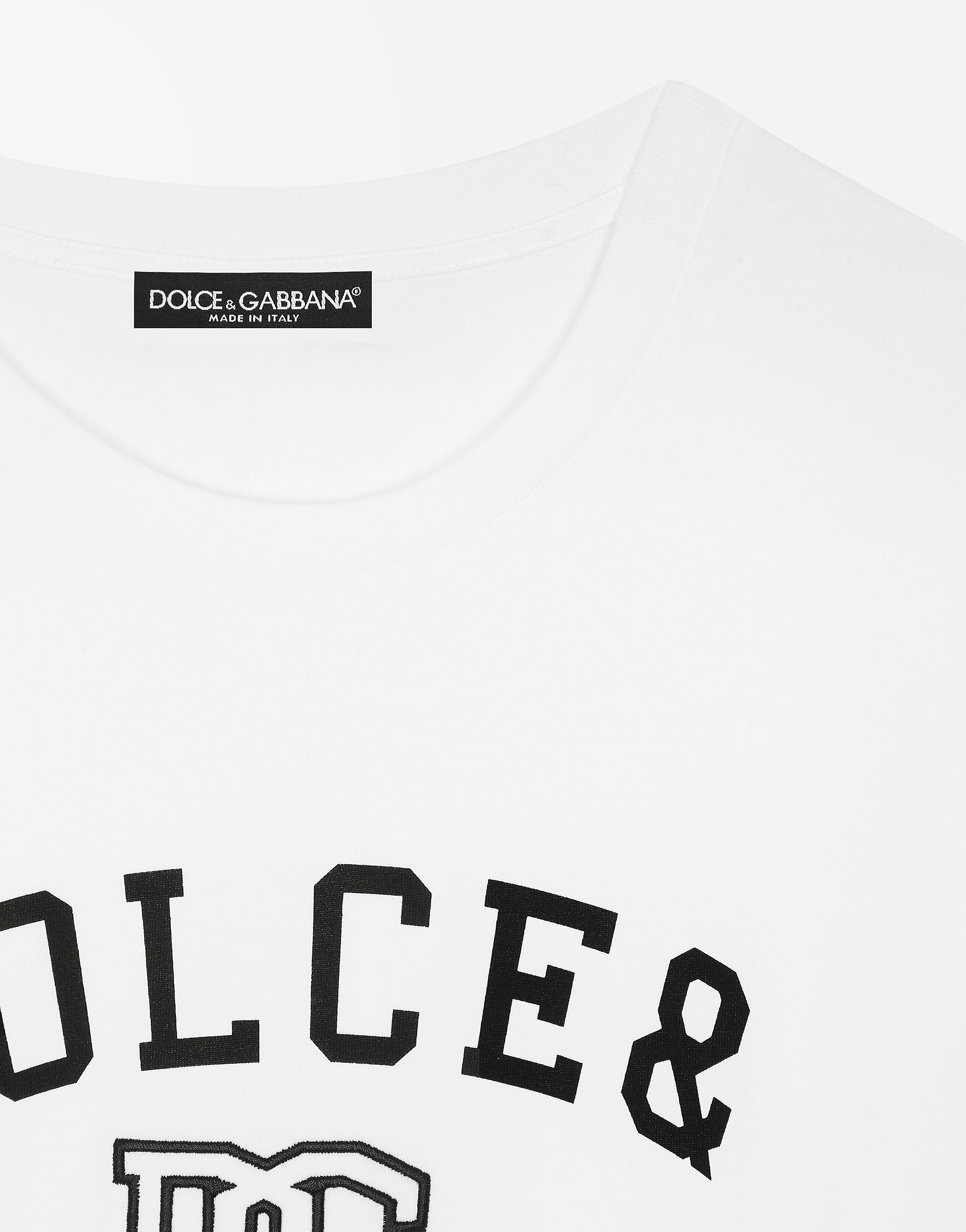 Shop Dolce & Gabbana Jersey T-shirt With Dolce&gabbana Logo Embroidery And Lettering In White