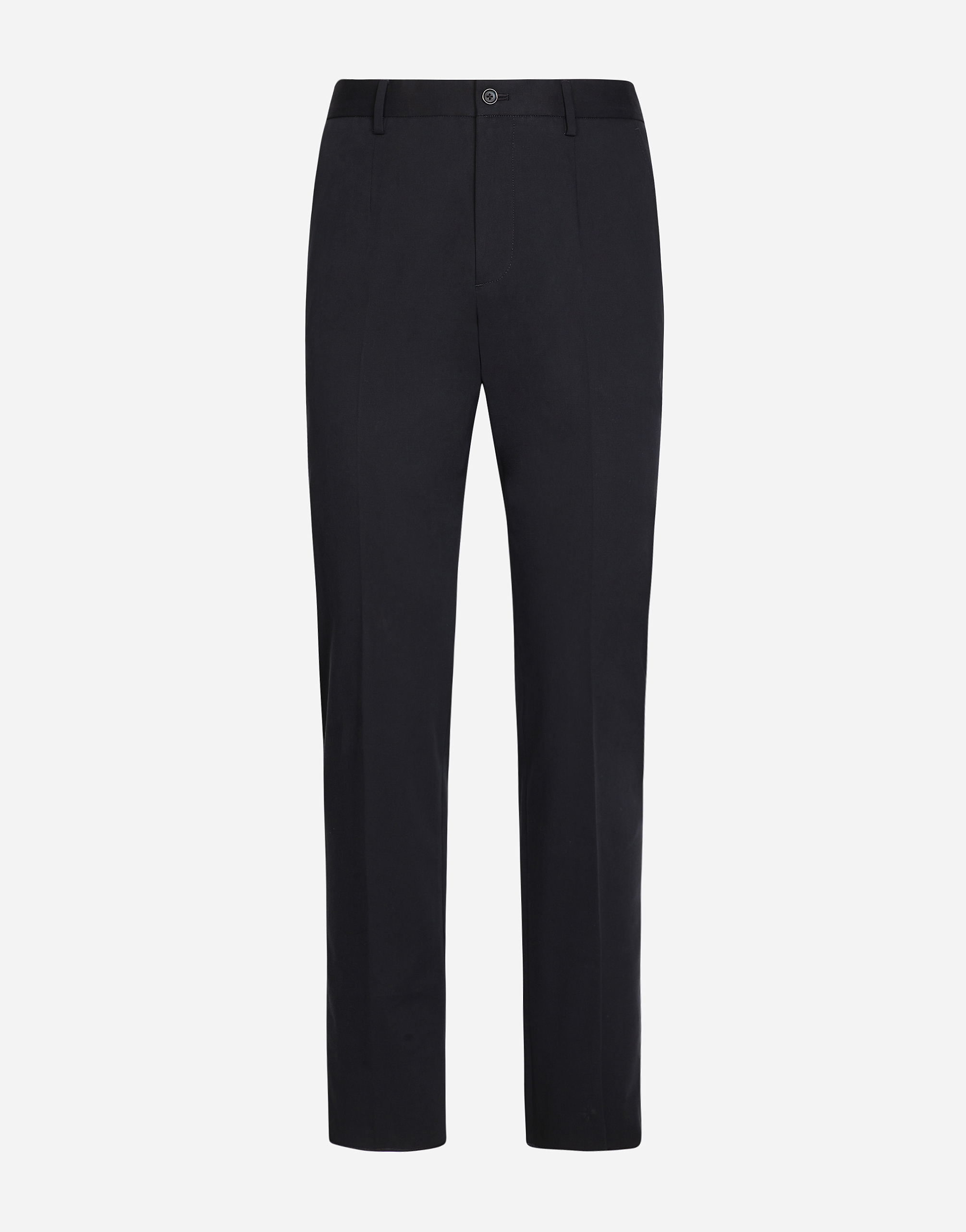 Dolce & Gabbana Stretch Cotton Pants With Branded Tag In Blue