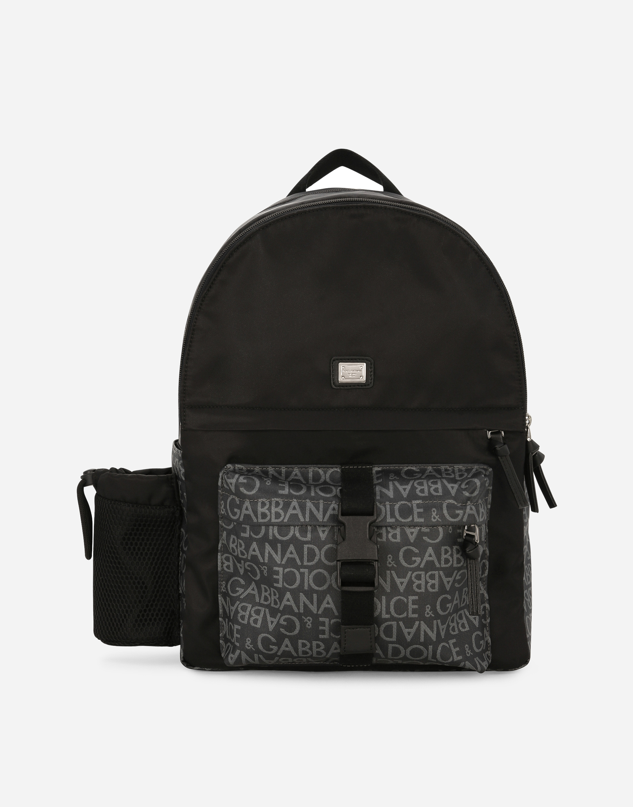 Nylon backpack with jacquard logo details